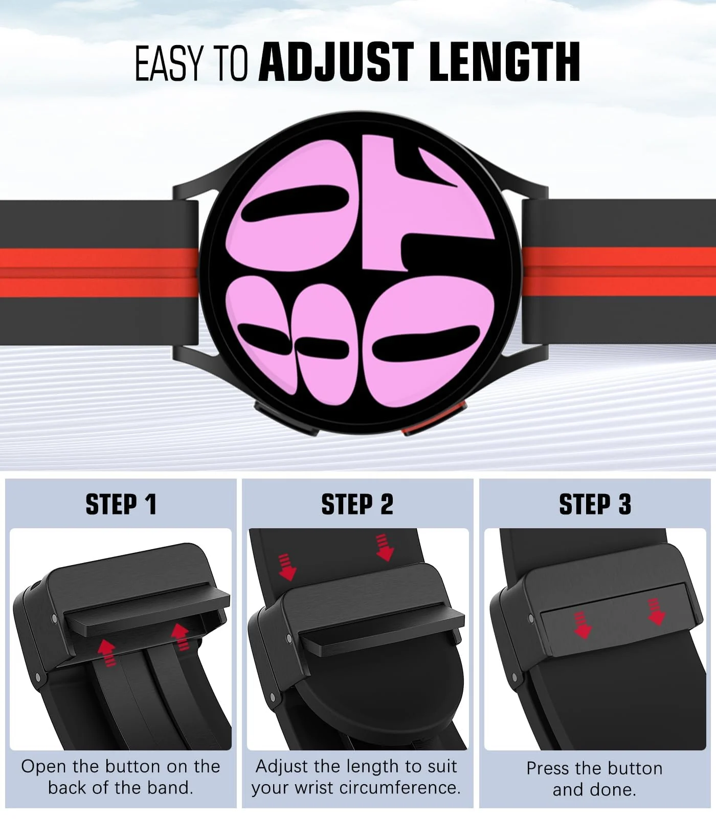 DL3 Mobilak 22MM Silicone Band Magnetic Clasp Strap For Xiaomi Redmi Watch 5 Active/5 Lite/Samsung Galaxy Watch 46mm/Watch 3 45mm/Gear S3/Huawei watch (GT6 GT5 GT4 GT3 GT2 GT 46MM)/GT6 (A. ) - A.Black Red