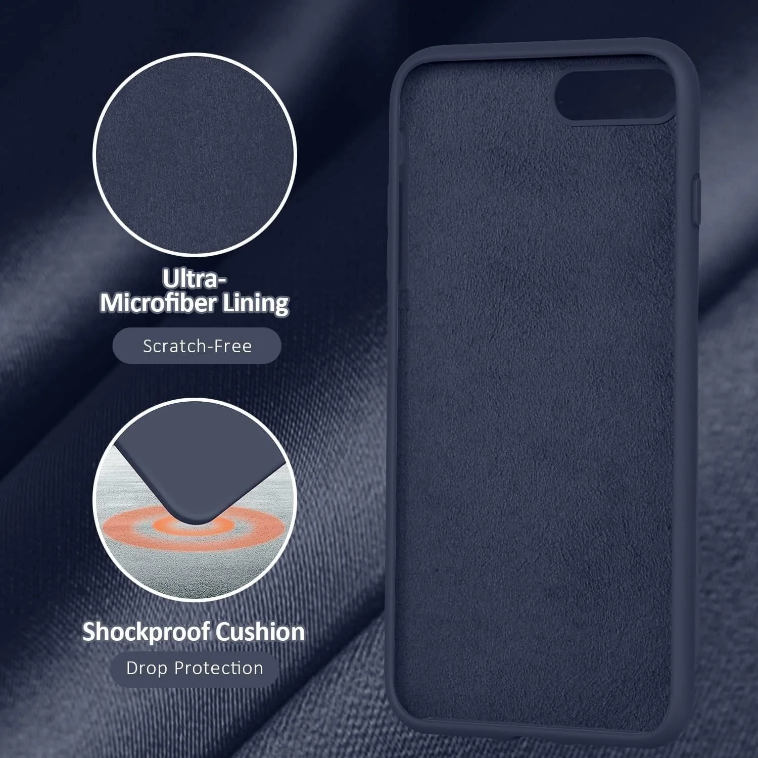 DL3 Mobilak Liquid Silicone Protective Case for iPhone 6 Plus / 6S Plus with Camera Protection and Microfiber Lining - Midnight Blue