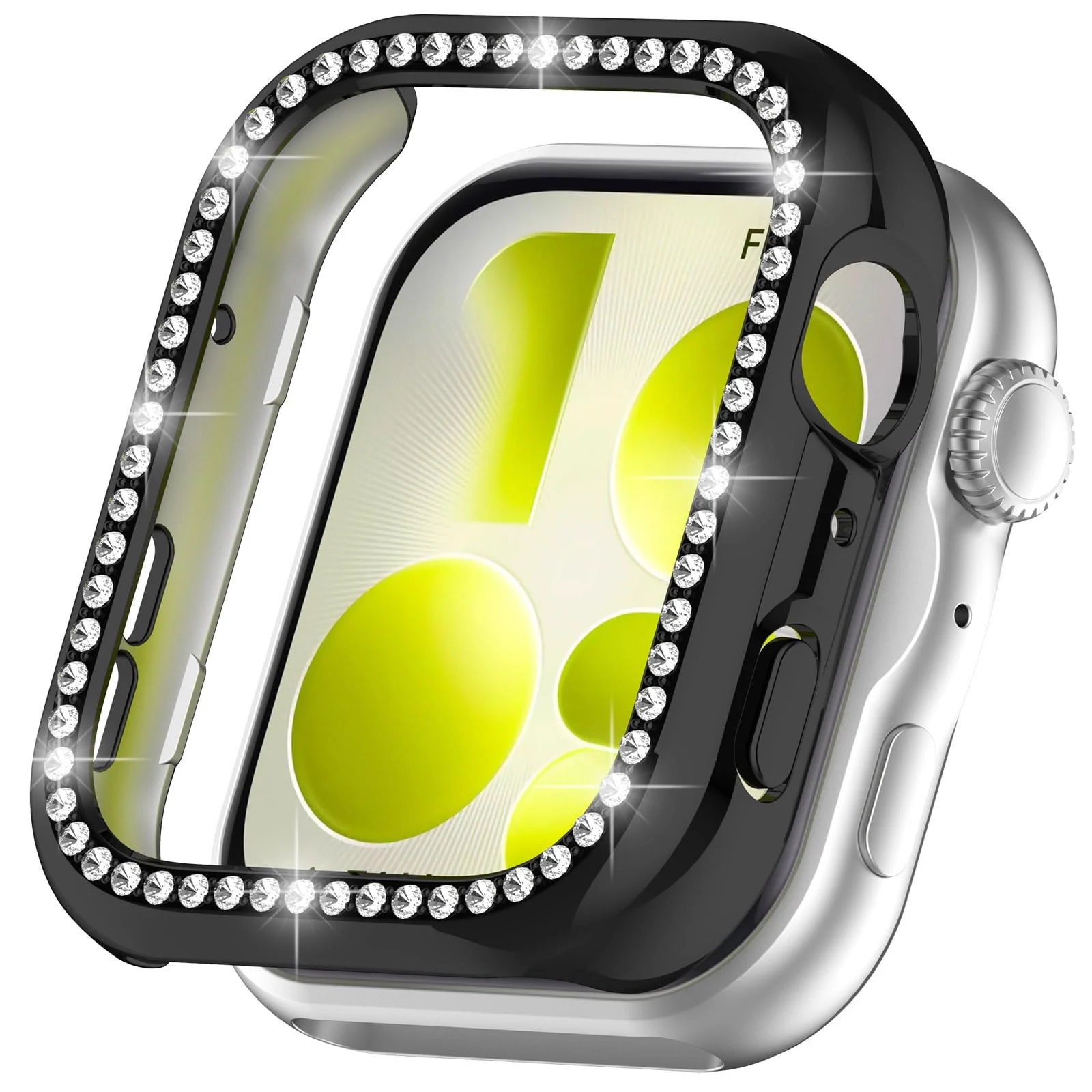 Dl3 Mobilak Bling Case for Huawei Watch Fit 5, Slim Hard PC Frame Cover with Crystal Diamond Bumper Design (Without Screen Protector), Protective Case for Women and Girls - Black