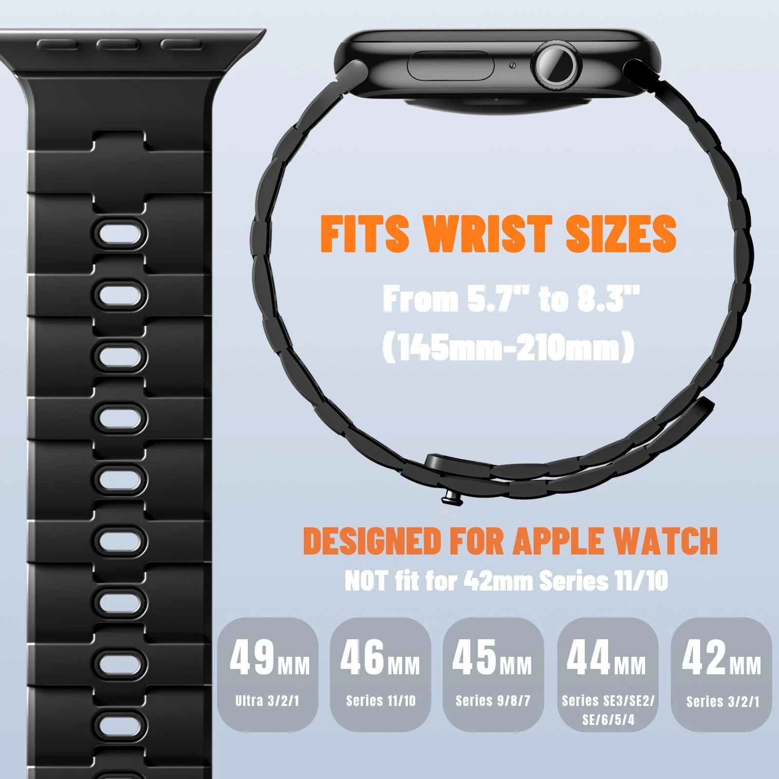 DL3 MOBILAK Adjustable Silicone Sports Watch Strap for 49MM - A-Black