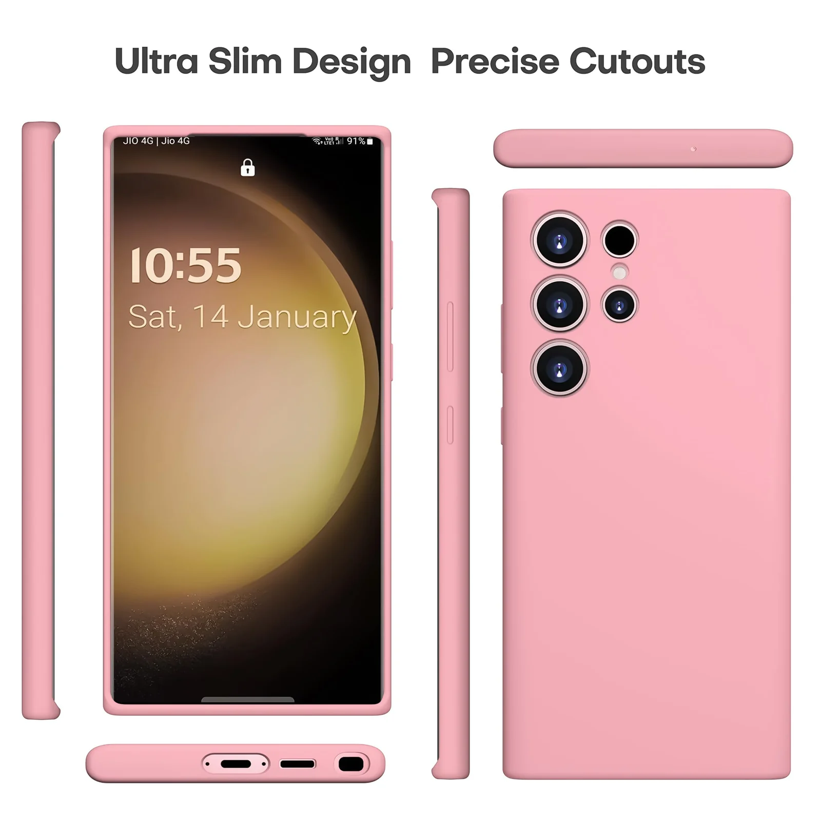 DL3 Mobilak Samsung Galaxy S24 Ultra Case, Soft Flexible Silicone Gel Rubber Bumper Cover, Full Body Shockproof Protective Phone Case - Pink