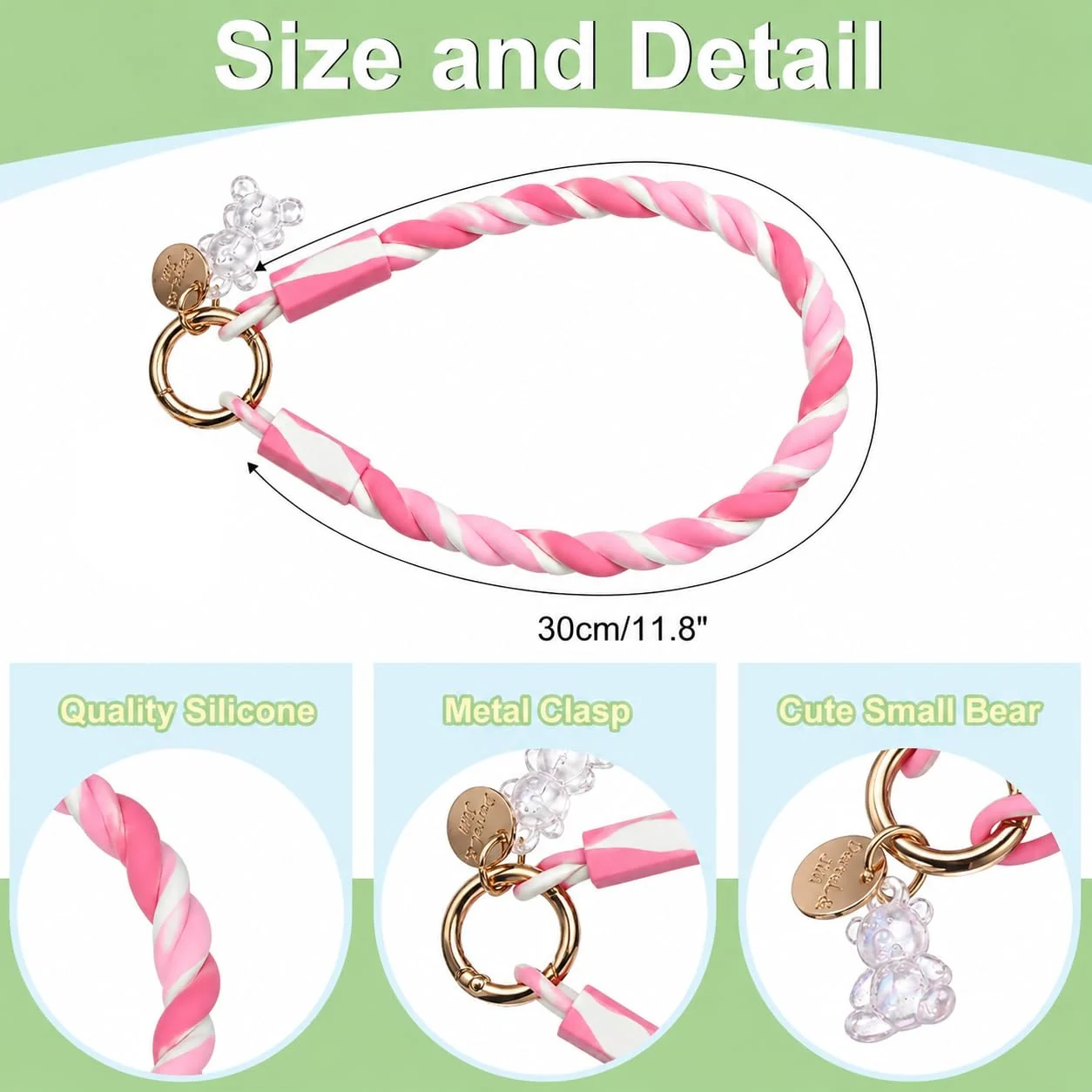 DL3 Mobilak Silicone Crystal Lanyard, 30cm Phone Wrist Strap Lanyard Keychain Office Wrist Strap with Clasp and Bear for Women Phone ID Card, Keys Strap - Pink Gradient