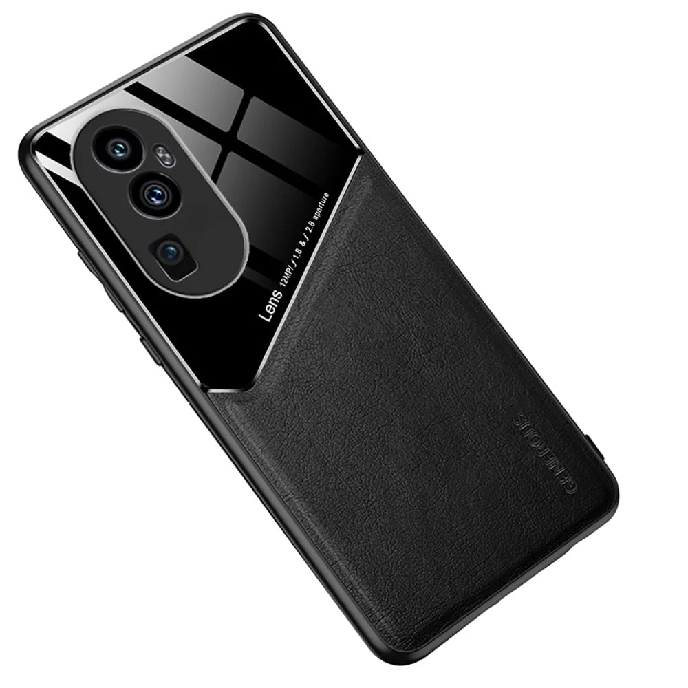 DL3 Mobilak Leather and PC Protective Case for OPPO Reno 10 Pro + Plus 5G, Built-in magnetic car-mount support, Camera protection, Shock-absorbing protection - Black