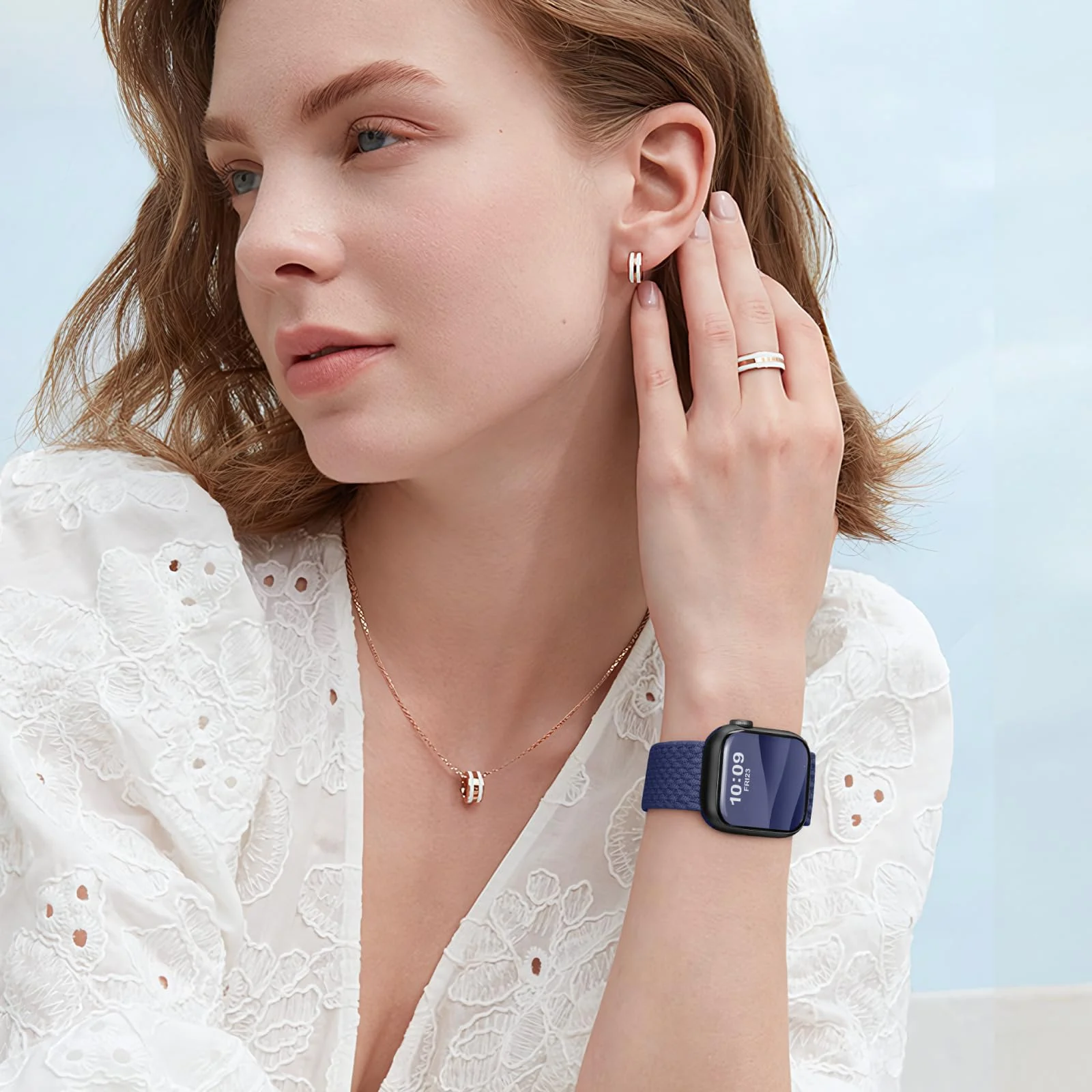 DL3 Mobilak Sport Solo Loop Compatible with Apple Watch Band 42mm 44mm 45mm 46mm 49mm for Women Men, Magnetic Strap Stretchy Braided Wristband for iWatch Series 11 10 9 8 7 6 5 4 3 Ultra 3 2 1 SE SE2 - Navy Blue
