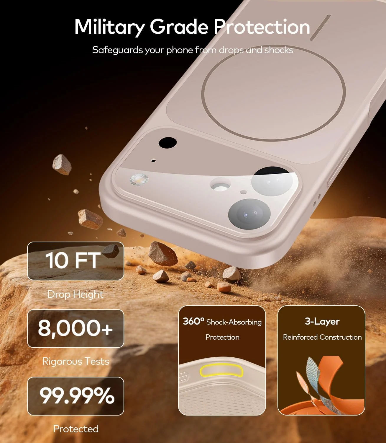 DL3 Mobilak MagSafe-Compatible Magnetic Case for iPhone 17 with Camera Protection and Shockproof Design - Titanium Gold