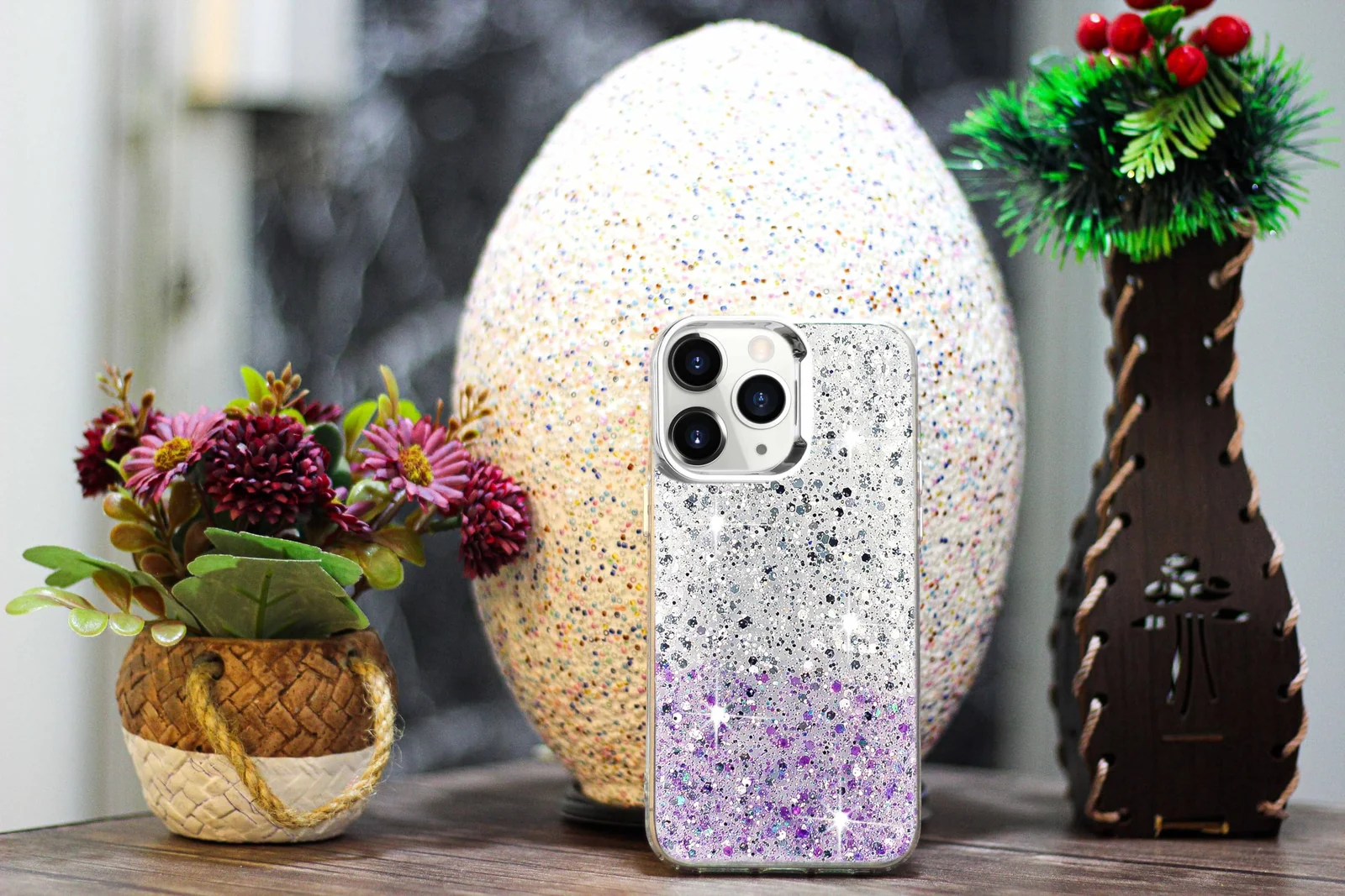DL3 Mobilak Glitter Protective Case for OPPO Reno 13 Pro 5G, Supports wireless charging, Camera protection, Shock-absorbing protection - White Purple
