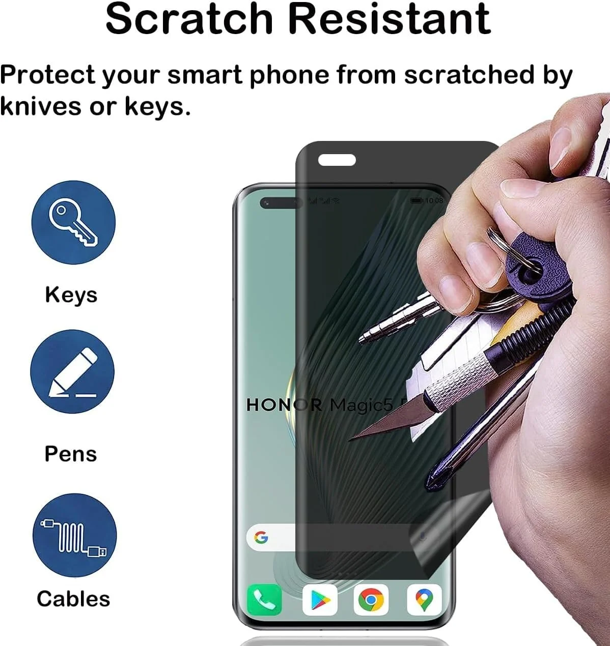 DL3 Mobilak Screen Protector for Honor Magic 5 Pro UV Glass Fingerprint Reader Support 3D Curved Anti-Spy Tempered Glass Screen Protector - Privacy