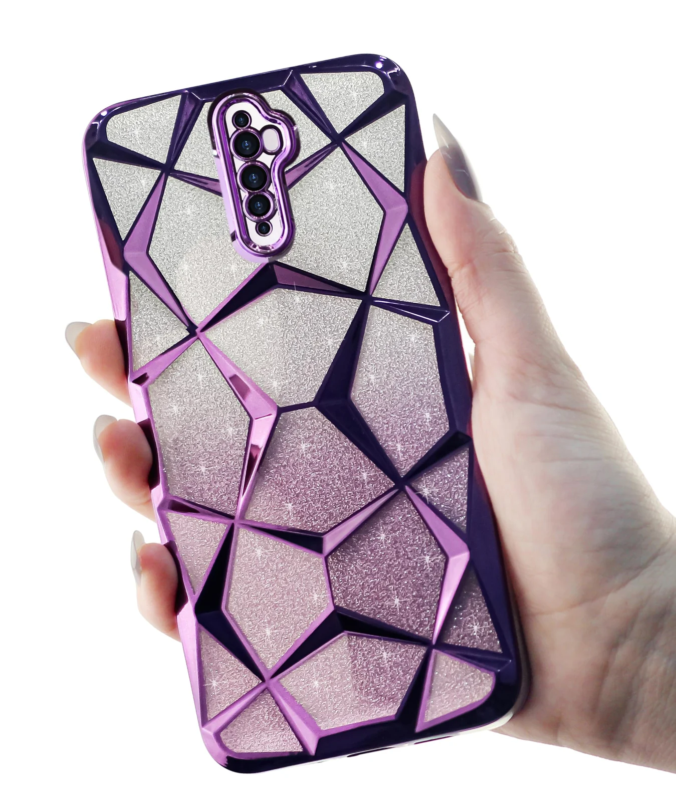 DL3 Mobilak Compatible with OPPO Reno 2F / Reno 2Z Case Plating Bling Gradient Glitter Clear Cover Soft TPU Silicone Cute Camera Protection Shockproof Back for Women Girls Case - Purple