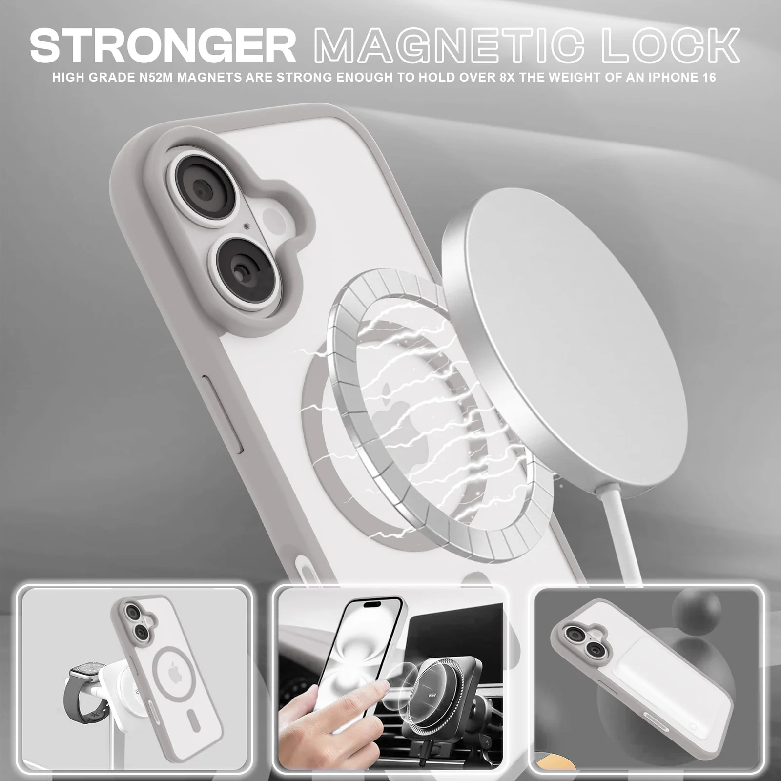 DL3 Mobilak Clear MagSafe-Compatible Magnetic Case for iPhone 16 Plus with Military-Grade Protection - Natural Titanium
