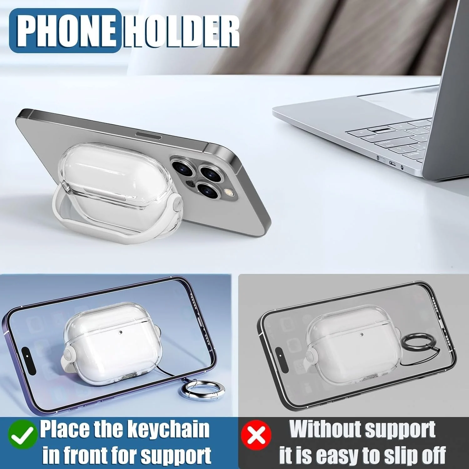 DL3 Mobilak Protective Case for AirPods Pro 2 [With Closure Lid] [Front LED Visible] [With Wrist Strap] Skin Case Compatible with 2022 AirPods Pro 2nd Generation - Clear White