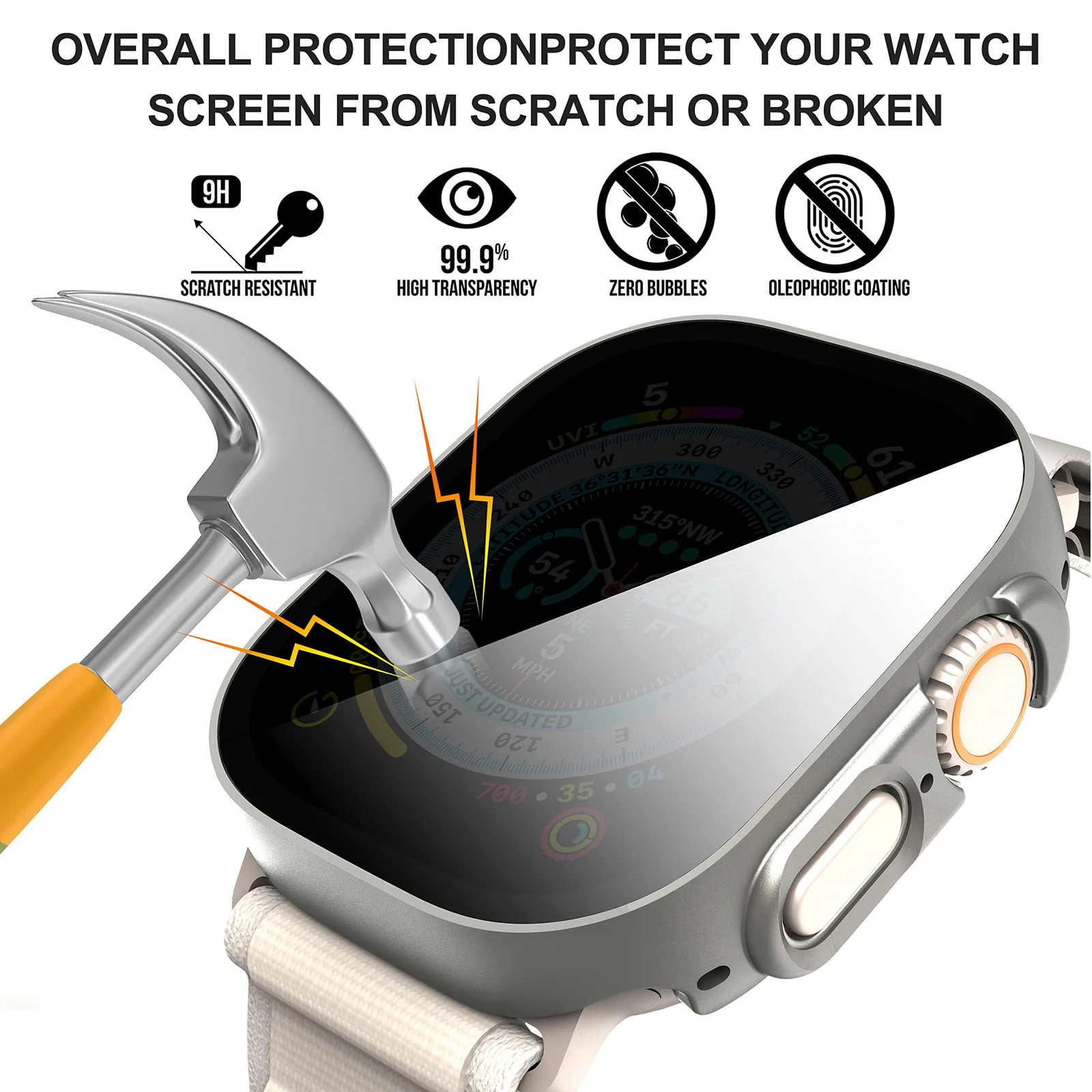 DL3 Mobilak Cover for Apple Watch Ultra 3/2/1 49mm Privacy Screen Protector Anti Spy, Shockproof Bumper Case, Integrated Hard PC Protective Case in HD Tempered Glass for Apple Watch Ultra - Gray