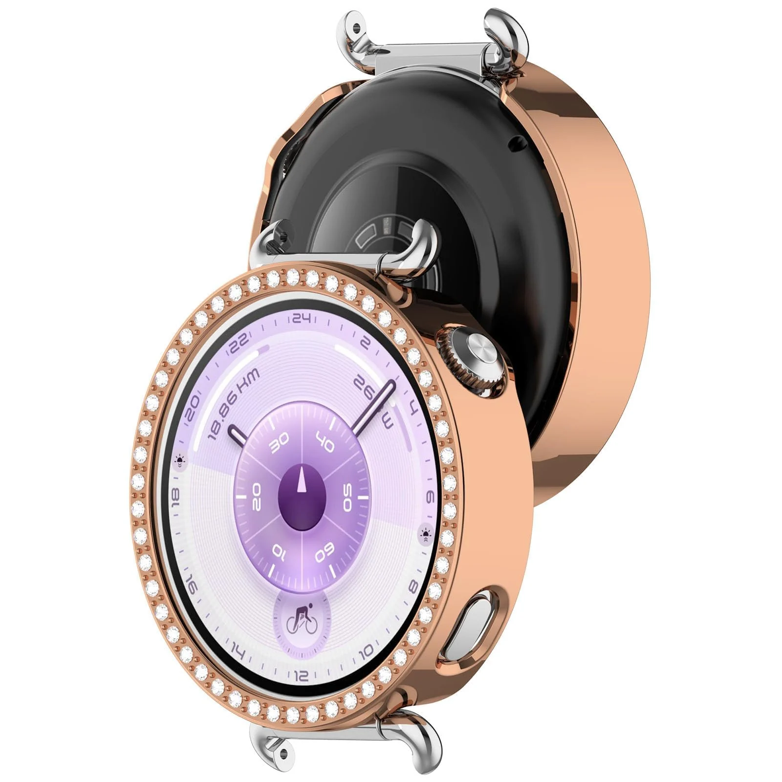 DL3 Mobilak Bling Case for Huawei Watch GT6 41MM, Slim Hard PC Frame Cover with Crystal Diamond Bumper Design (Without Screen Protector), Protective Case for Women and Girls for GT 6 41 mm - Rose Gold