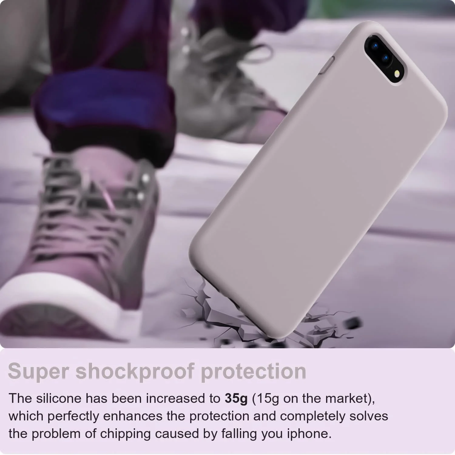 DL3 Mobilak Liquid Silicone Case for iPhone 7 Plus / iPhone 8 Plus, Shock-absorbing protection, Scratch-resistant surface, Soft microfiber lining - Lavender Pink