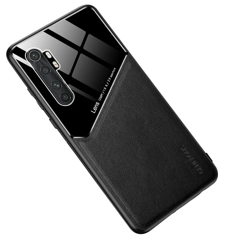 DL3 Mobilak Leather and PC Protective Case for Xiaomi Mi Note 10 Lite, Built-in magnetic car-mount support, Shock-absorbing protection, Raised edges around the screen and camera - Black