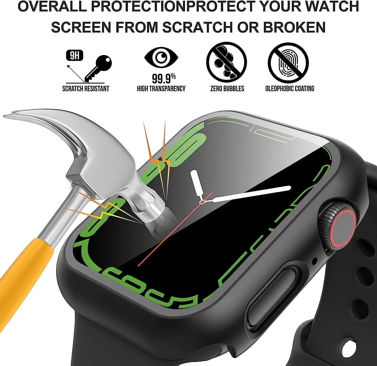 DL3 Mobilak Hard Case Designed for Apple Watch Series 8/7/6/5/4/Series SE/SE 2 44mm, Built-in 9H [HD Clear] Tempered Glass Screen Protector, [Full Protection] Slim Cover for 44mm - Black