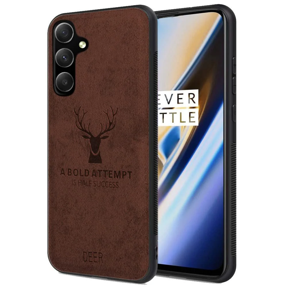 Dl3 Mobilak Case For Samsung Galaxy A54 5G Luxury Soft Texture Deer Patterned TPU Leather Protective, Dirt-Resistant, Anti-Shock, Anti-Fingerprint, Cover Full Body Protective (Blue)
