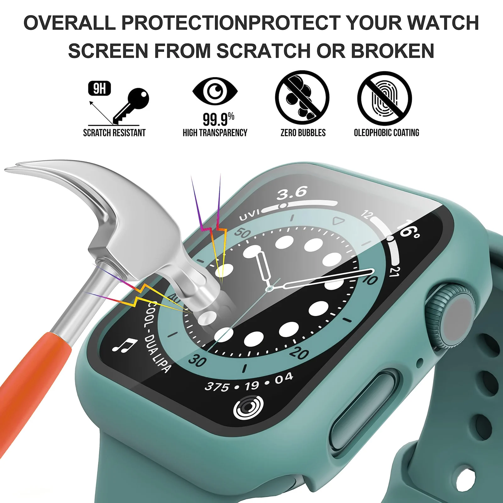 DL3 Mobilak Hard Case Designed for Apple Watch Series 9/8/7 45mm, Built-in 9H [HD Clear] Tempered Glass Screen Protector, [Full Protection] Slim Cover for iWatchSeries 9/8/7 45mm - Pine Green