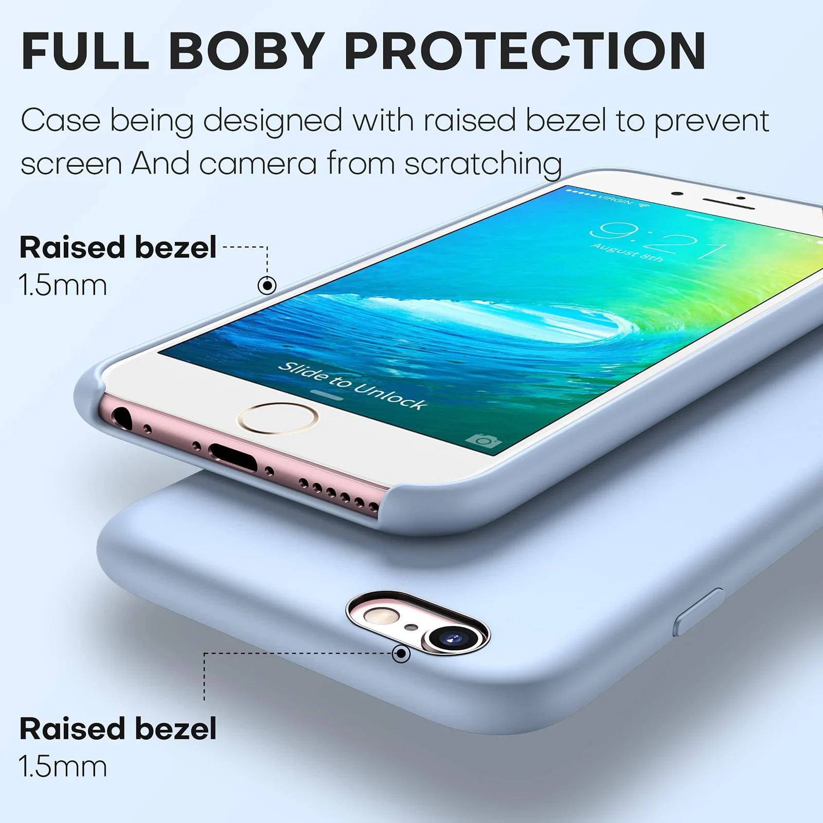 DL3 Mobilak Compatible with iPhone 6 Plus / 6S Plus Case, Liquid Silicone Case, Full Body Protective Cover, Shockproof, Slim Phone Case, Anti-Scratch Soft Microfiber Lining - Baby Blue
