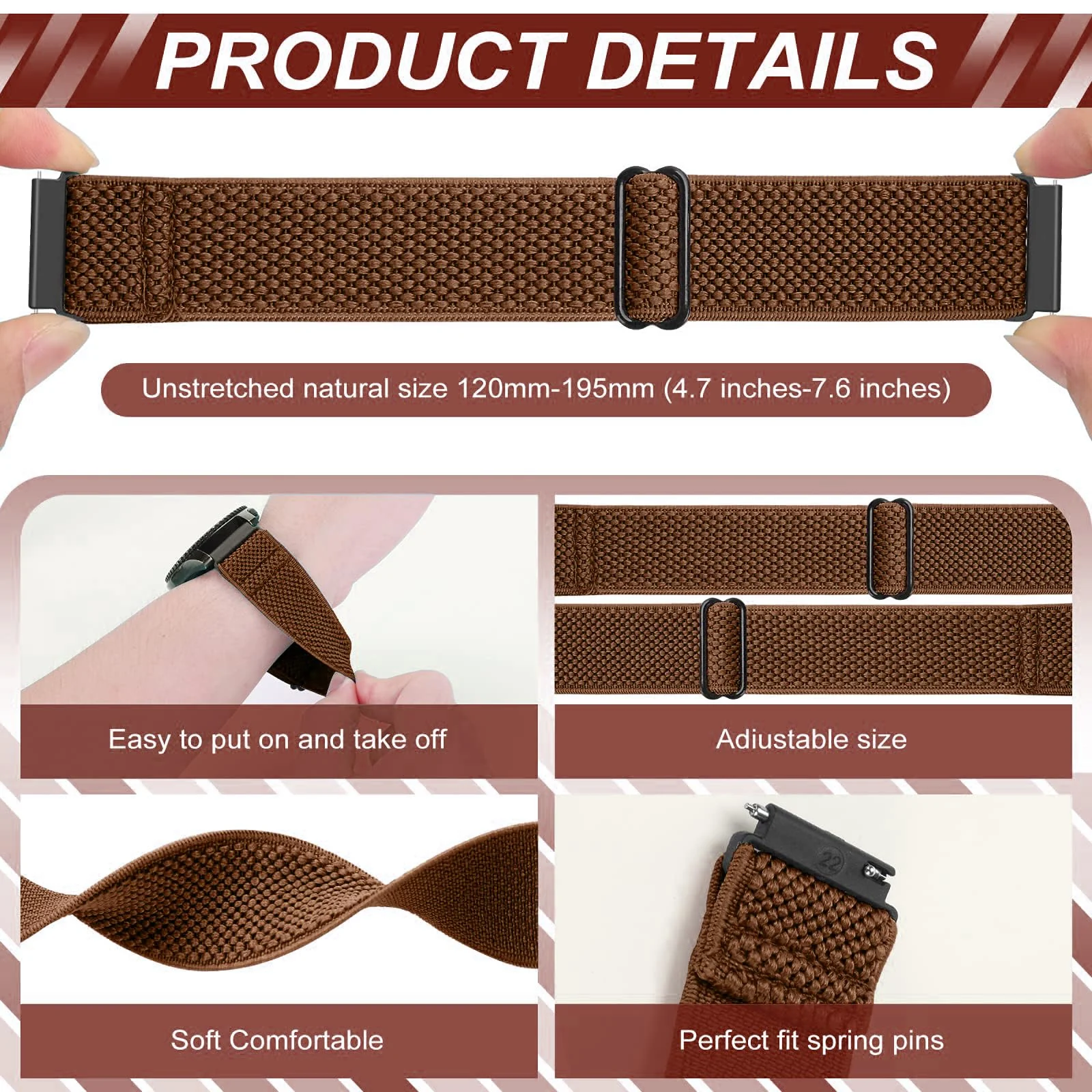 DL3 Mobilak Strap Nylon Loop 22MM Band For Xiaomi Redmi Watch 5 Active/5 Lite/Samsung Galaxy Watch 3 45mm/Watch 46mm/Gear S3/For Huawei watch GT5 GT4 GT3 GT2 GT 46MM/GT2E/GT2 Pro/GT 3 Pro/GT5 Pro - Brown