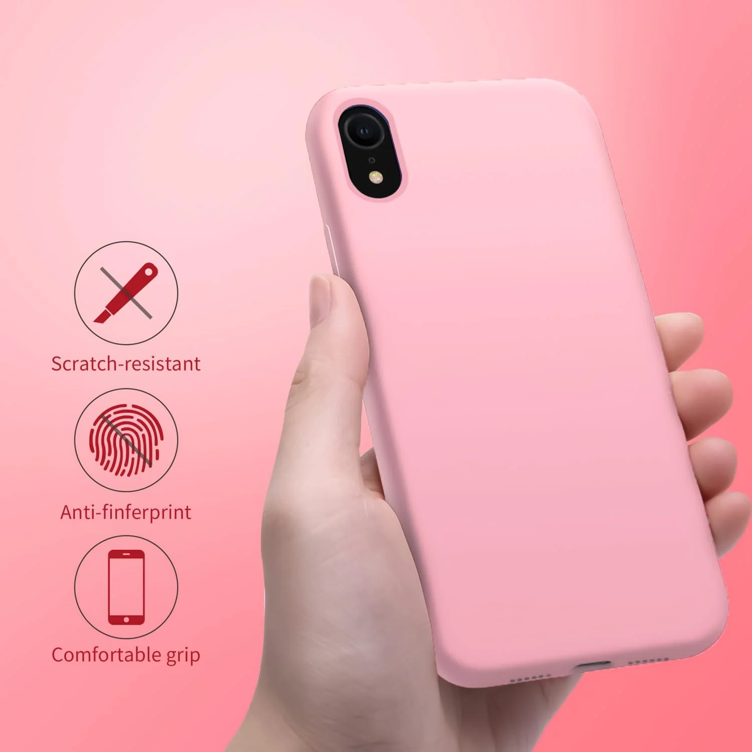 DL3 Mobilak Compatible with iPhone XR Case, Liquid Silicone Case, Full Body Protective Cover, Shockproof, Slim Phone Case, Anti-Scratch Soft Microfiber Lining - Pink