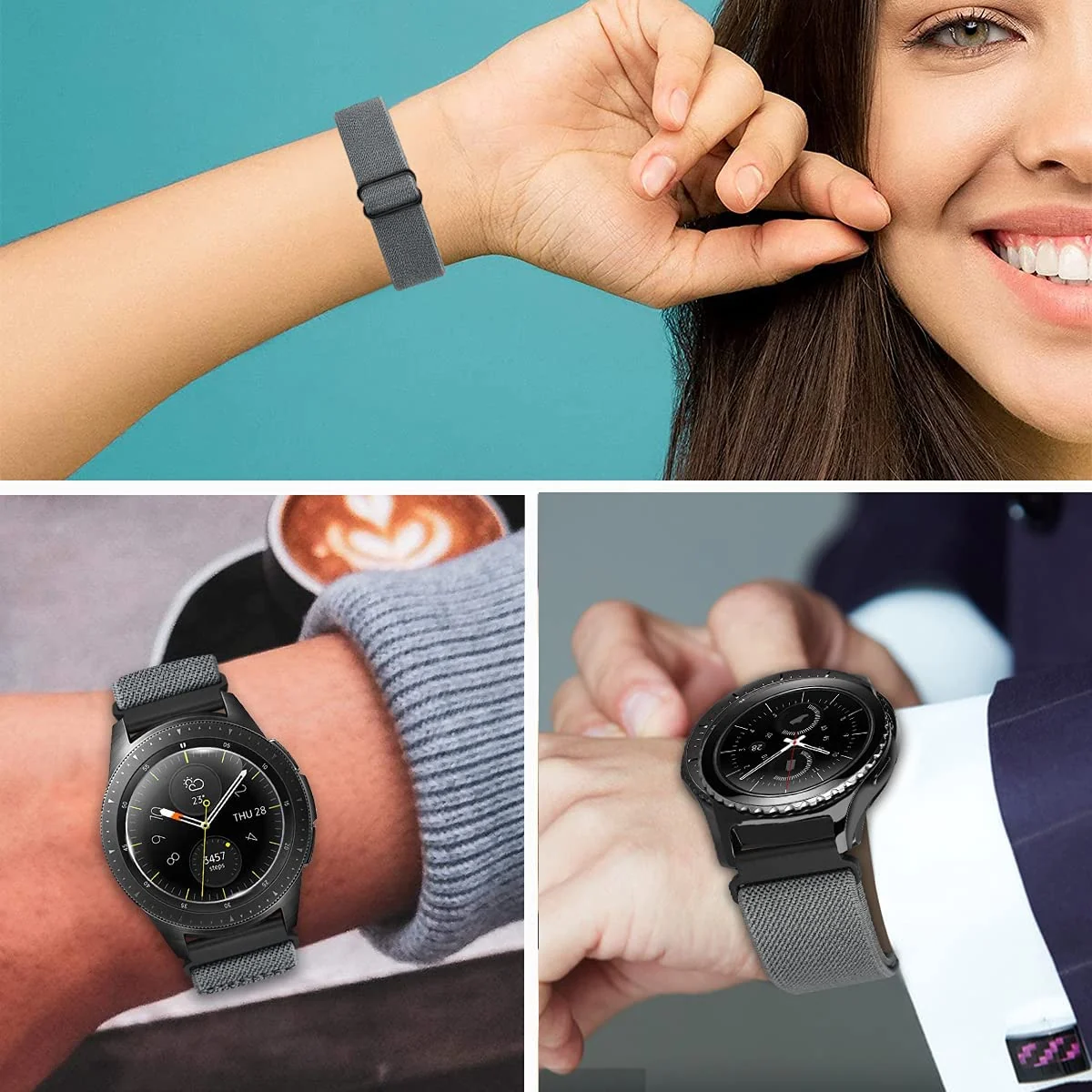 DL3 Mobilak Strap Nylon Loop 20MM Band Compatible with Samsung Galaxy Watch 7/6/5/4 40mm 44mm/Watch 5 Pro 45mm/S2 classic/active 2 40mm 44mm/Amazfi GTS 2/2e/3/3 Pro/4/GTS 2 Mini/3 Mini/4 Mini/Bip 3 - Black