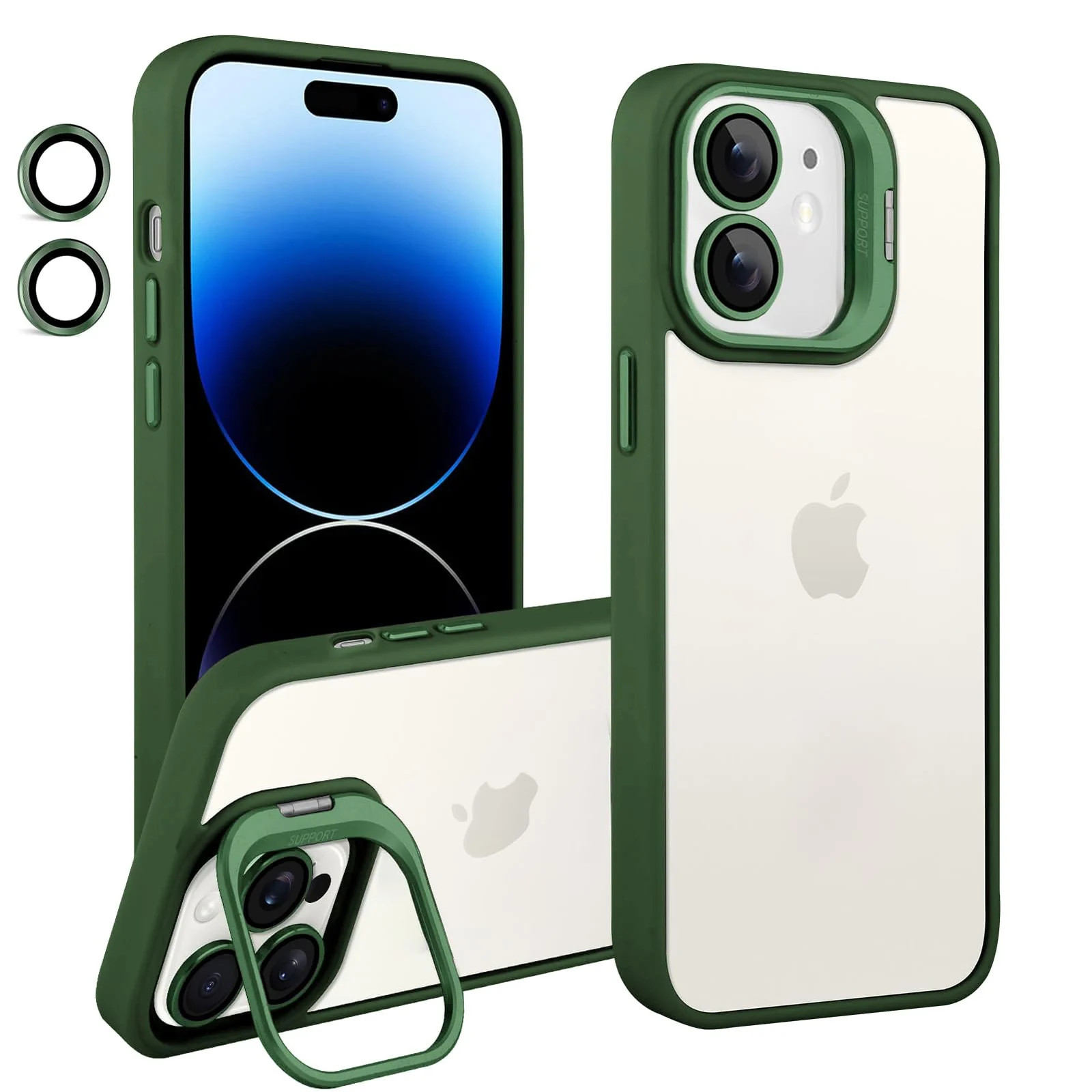 DL3 Mobilak Clear PC and TPU Case with Camera Ring Kickstand and Lens Protector for iPhone 11 - Green