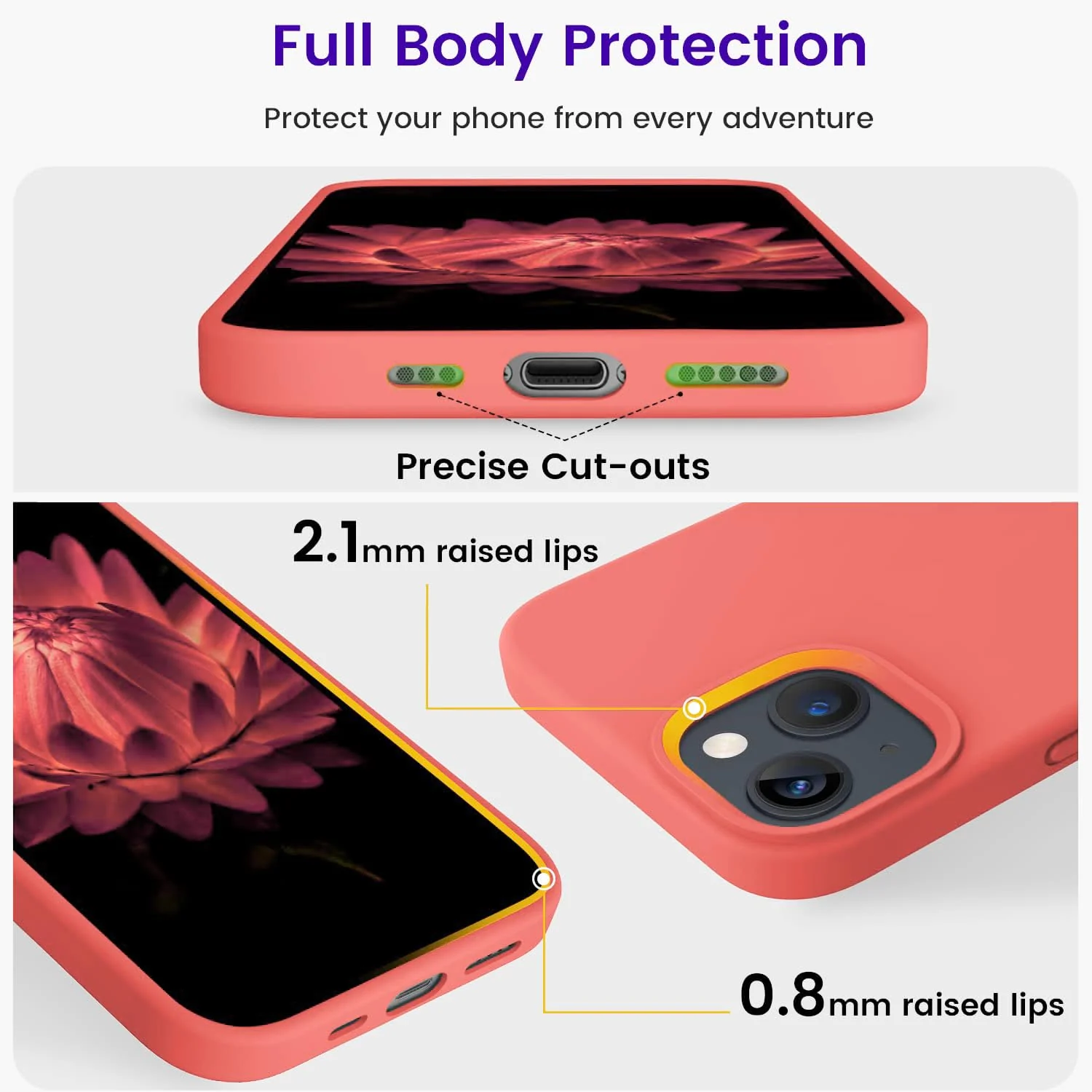 DL3 Mobilak Liquid Silicone Protective Case for iPhone 13 / iPhone 14 with Camera Protection and Microfiber Lining - Watermelon