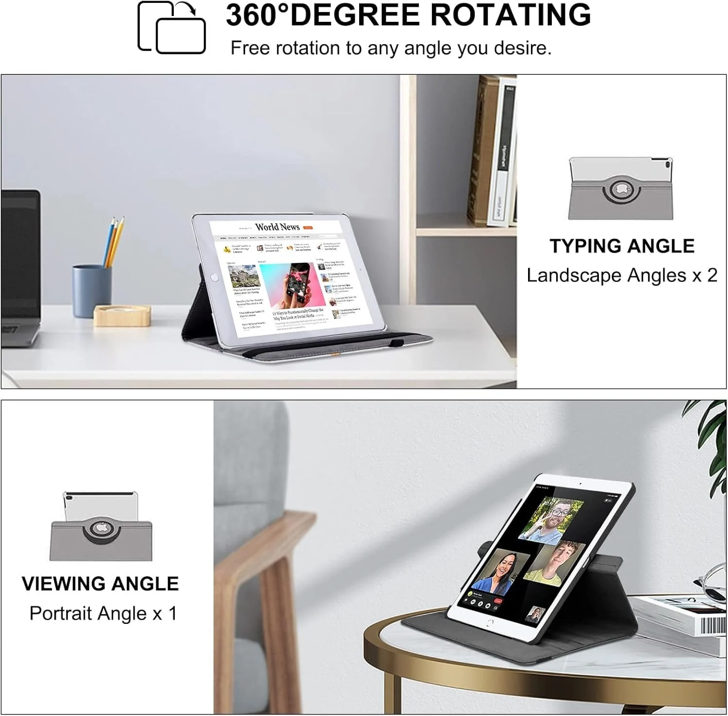 DL3 Mobilak Protective Cover for iPad 9.7 2018 2017 / iPad Air 2 / iPad Air, 360° Rotatable Smart Stand, Leather Folio Flip Cover with Multi-Angle Viewing, Auto Wake Sleep - Black