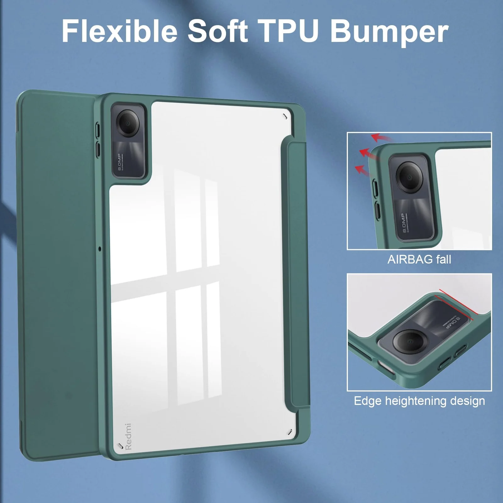 DL3 Mobilak Xiaomi Redmi Pad SE 11 inch Tablet 2023 Case with Pen Holder, Soft TPU Back Trifold Stand Protective Smart Cover Flip, Auto Wake & Sleep - Dark Green