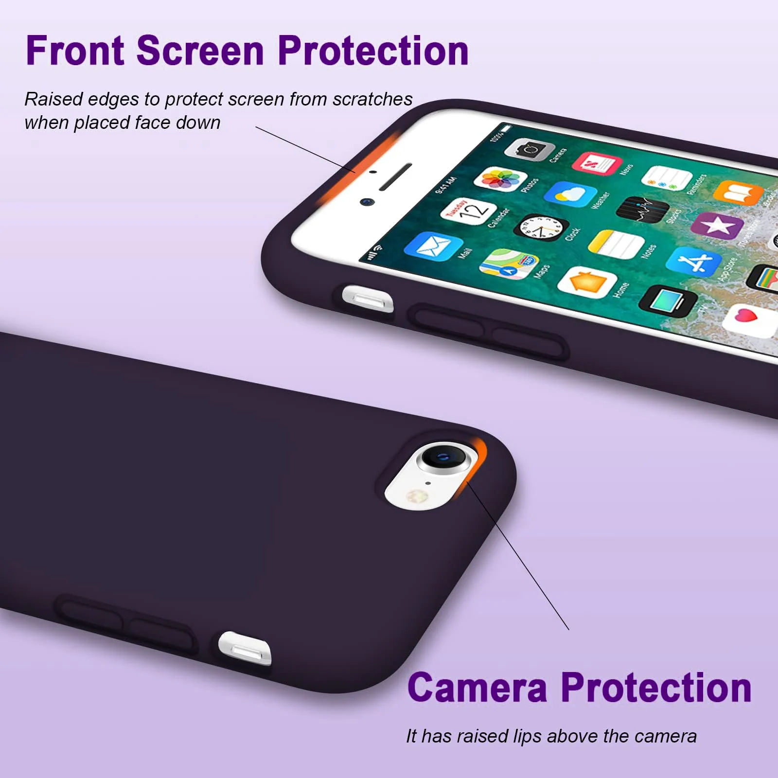 DL3 Mobilak Liquid Silicone Protective Case for iPhone SE 2022, SE 2020, iPhone 7, iPhone 8 with Camera Protection and Microfiber Lining - Elderberry