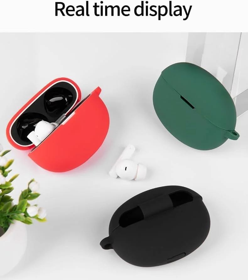 DL3 Mobilak Silicone Case Compatible with realme Buds Air 6 Earbuds, Soft Silicone Protective Case Cover, Shockproof Sleeve with Carabiner For realme Buds Air 6 - Red