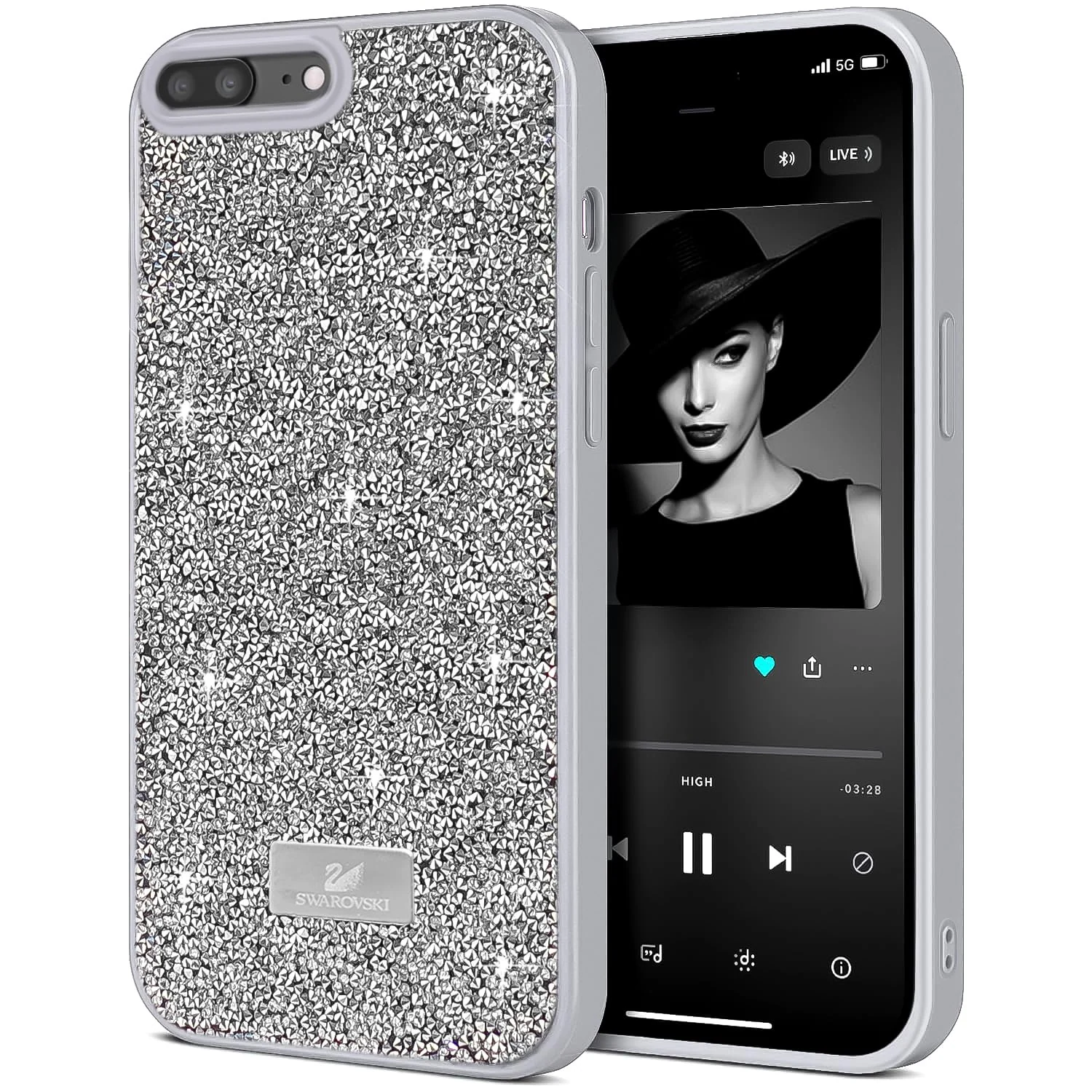 DL3 Mobilak Glitter Protective Case for iPhone 7 Plus / iPhone 8 Plus, Supports wireless charging, Shock-absorbing protection, Scratch-resistant surface - Silver 2