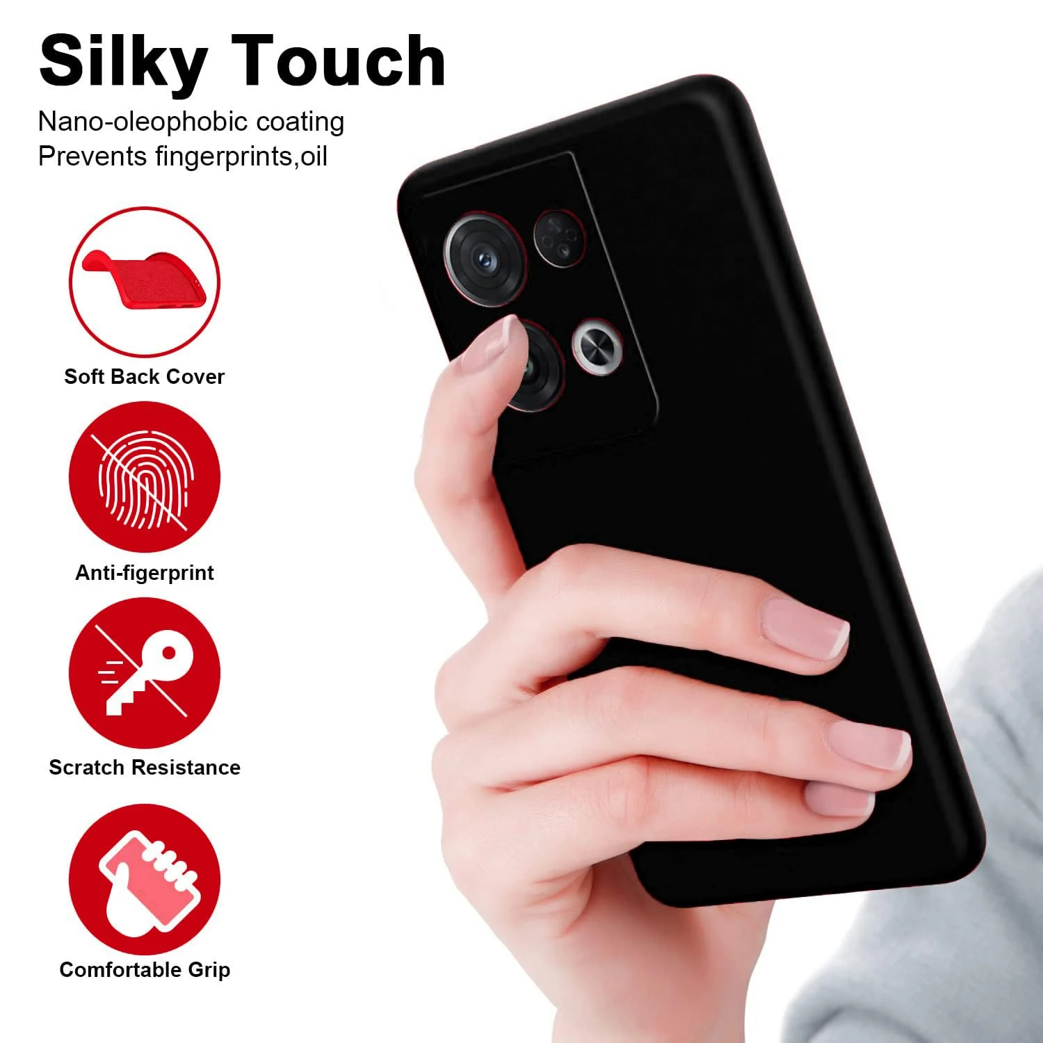DL3 Mobilak Liquid Silicone Protective Case for OPPO Reno 8 5G with Microfiber Lining and Shockproof Design - Black