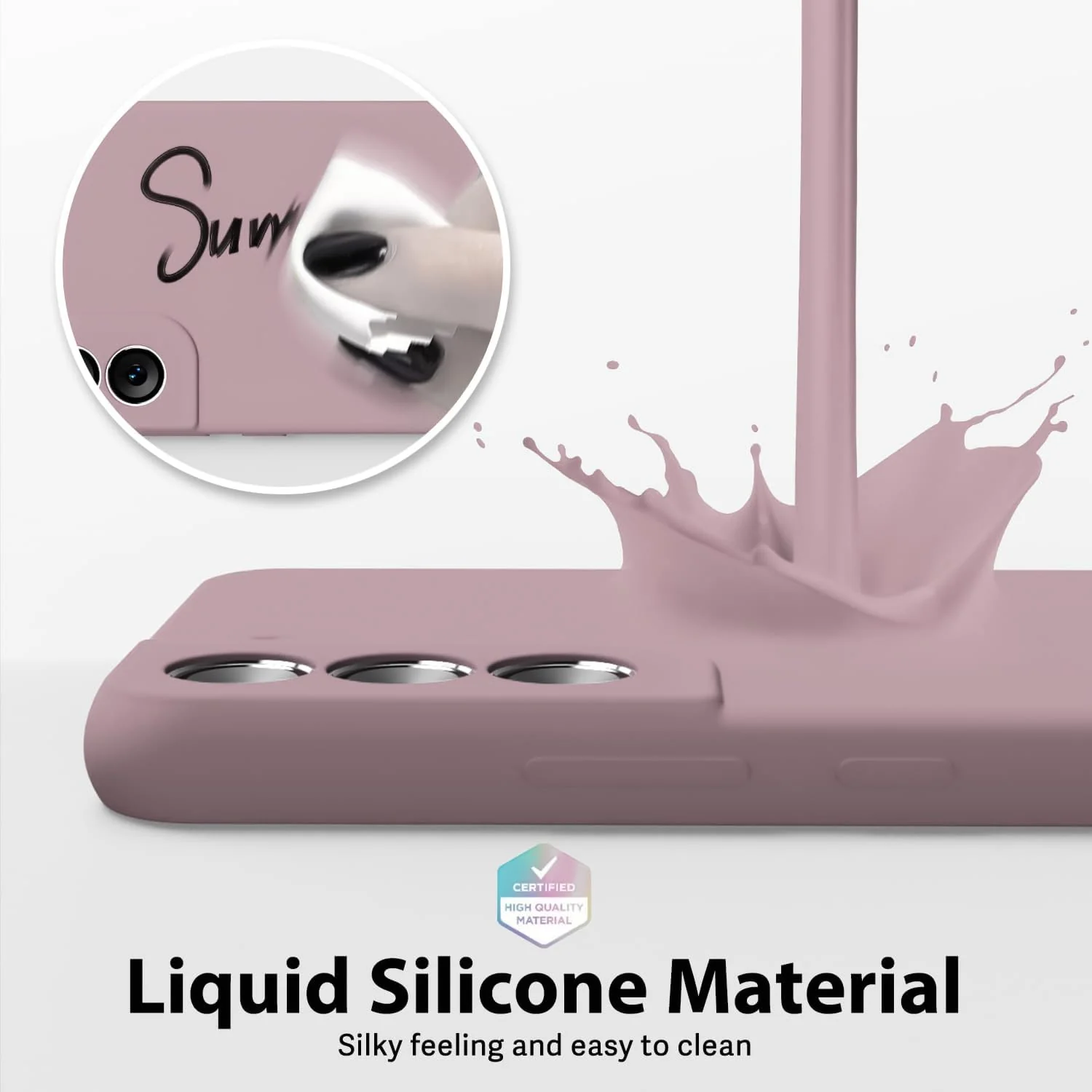 DL3 Mobilak Liquid Silicone Protective Case with Soft Microfiber Lining with Full Camera Protection for Samsung Galaxy S22 5G - Cashmere