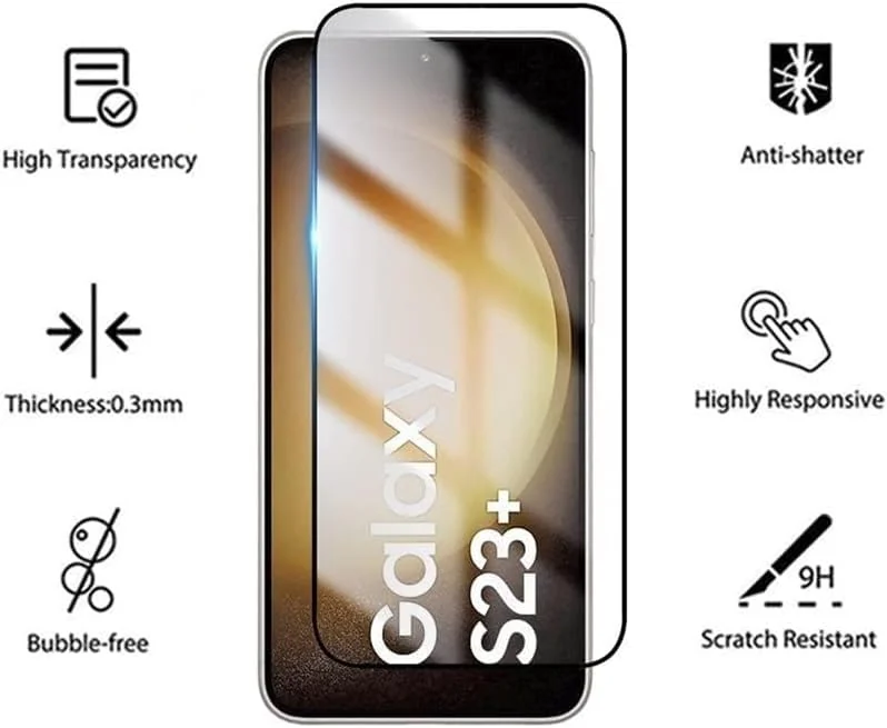 DL3 Mobilak Screen Protector for Samsung Galaxy S23 Plus, Tempered Glass Screen Saver Premium HD Protective, Scratch Resistant, NO-Bubble, 9H Hardness, Full Coverage Film - Clear