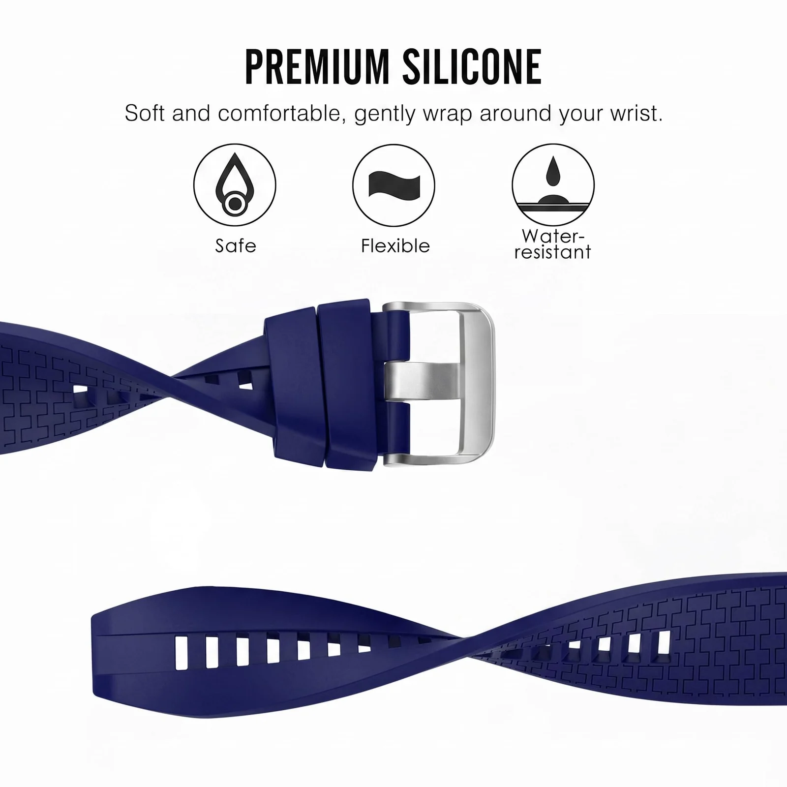 MOBIGON Soft TPU Silicone Sport Strap for Huawei Watch Fit 3 / 4 / 4 Pro / 5 / 5 Pro, Navy Blue