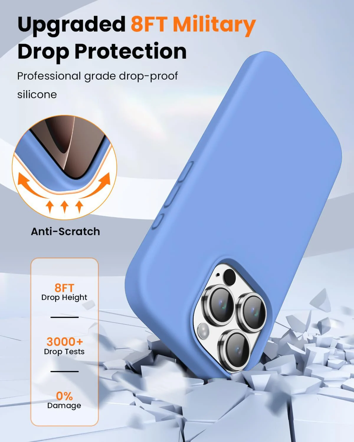 DL3 Mobilak Liquid Silicone Protective Case with Soft Microfiber Lining for iPhone 16 Pro Max - Light Blue
