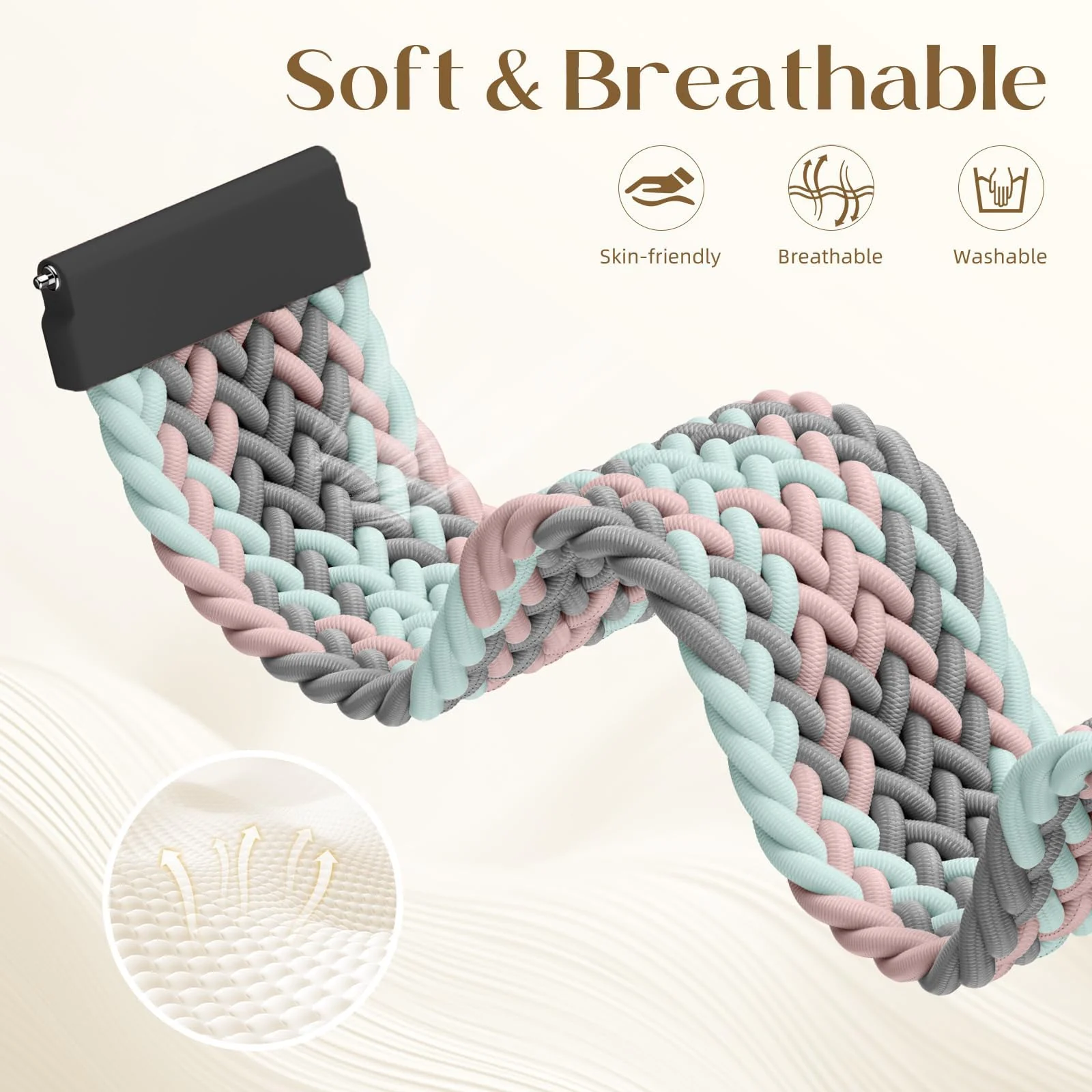 DL3 Mobilak 22mm Magnetic Band for Redmi Watch 5 Active/5 Lite/Samsung Galaxy Watch 3 45mm/Watch 46mm/Gear S3/Huawei watch GT6 GT5 46MM/GT2E/GT6 Pro/GT 5 Pro/Amazfit GTR 4/3, Stretchy Braided Nylon Sport Strap - Ash Pink Blue