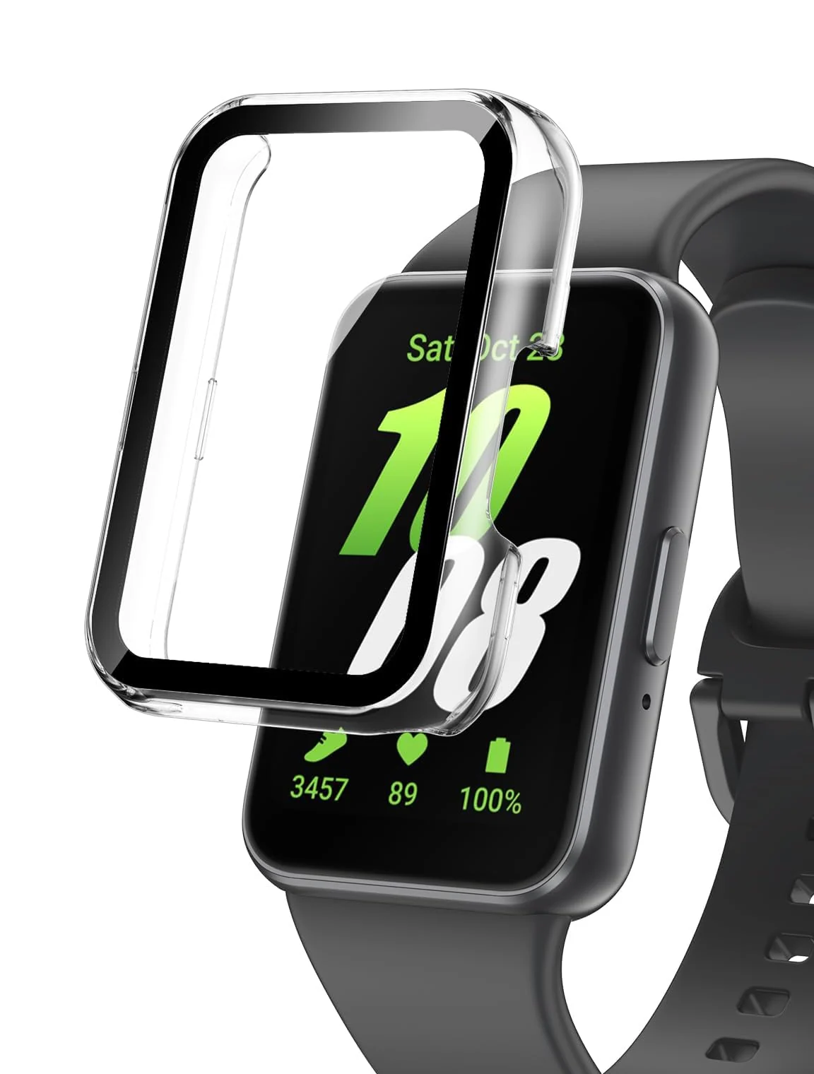 DL3 MOBILAK Full-Coverage Watch Case with Tempered Glass for Samsung Galaxy Fit 3, Clear