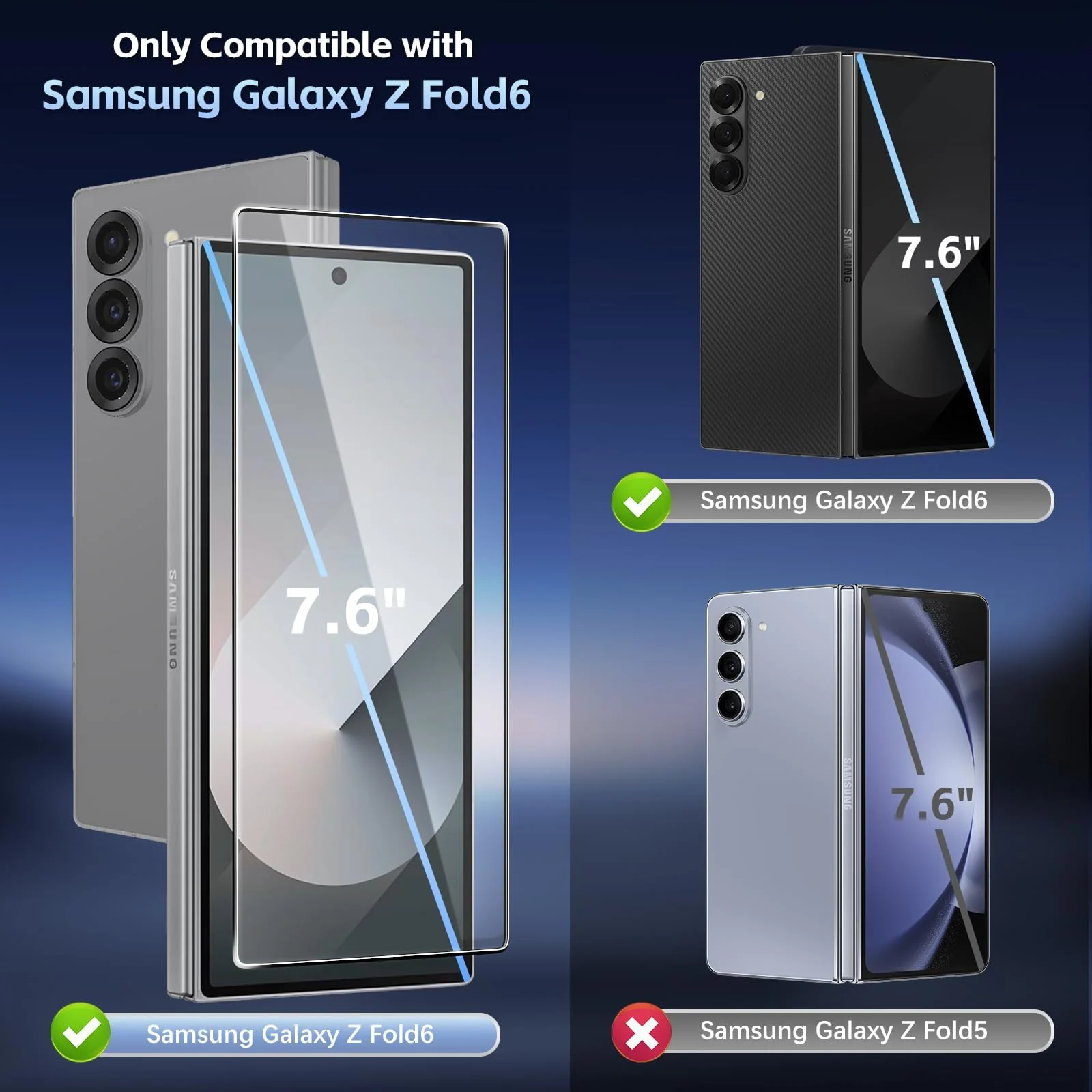 DL3 Mobilak Screen Protector for Samsung Galaxy Z fold 6, Tempered Glass Screen Saver Premium HD Protective, Scratch Resistant, NO-Bubble, 9H Hardness, Full Coverage Film - Clear