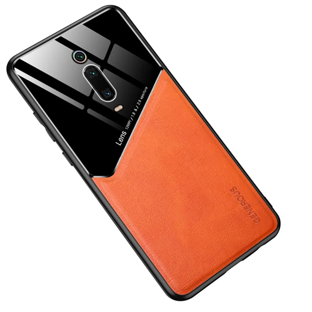 DL3 Mobilak Faux Leather and Plexiglass Protective Case with TPU Frame and Magnetic Car-Mount Support for Xiaomi Mi 9T / Mi9T Pro / Redmi K20 / RedmiK20 Pro - Orange