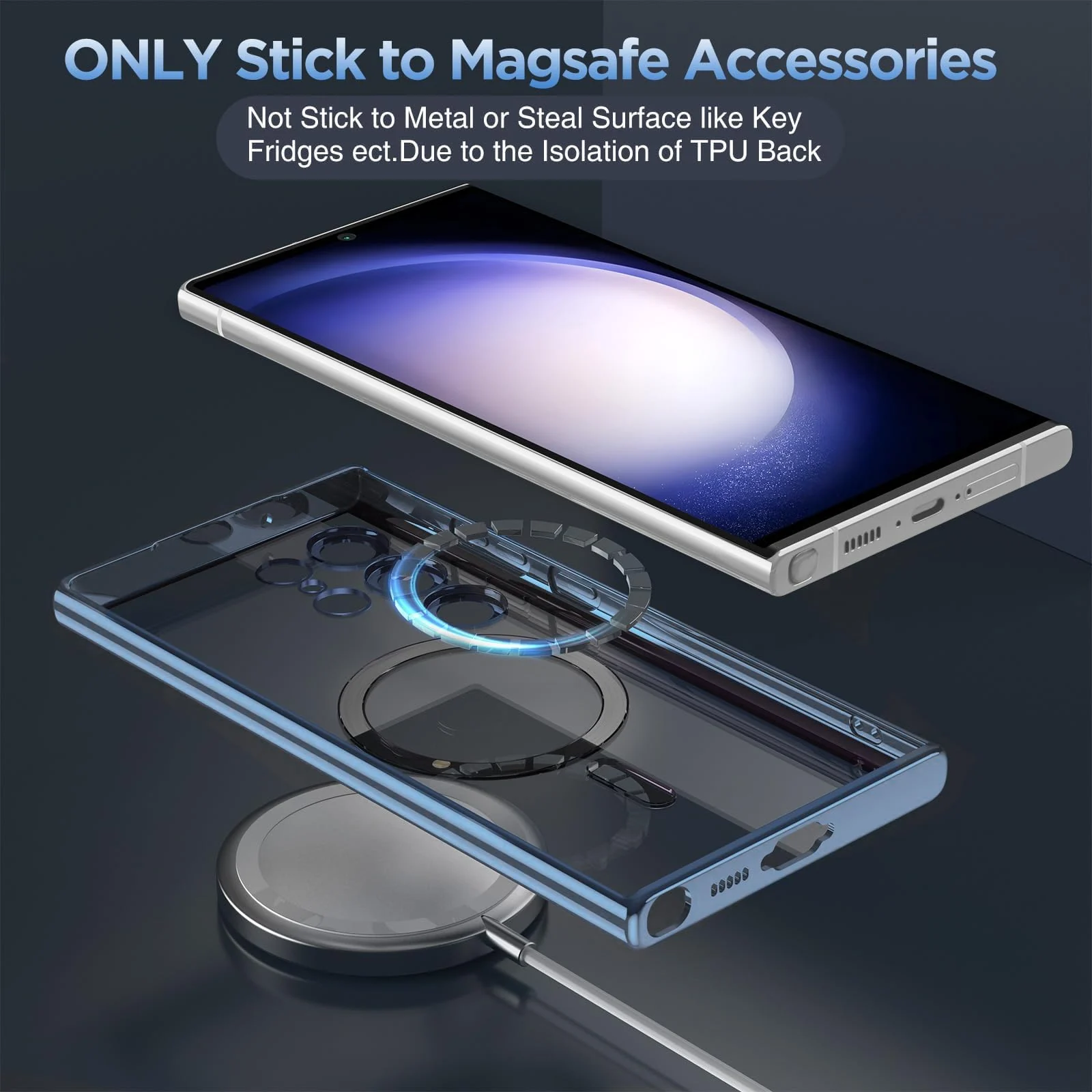 DL3 MOBILAK Case for Samsung Galaxy S22 Ultra Compatible with MagSafe, with Camera Lens Protector, Magnetic Clear Case Slim Plated Protective Case - Sierra Blue