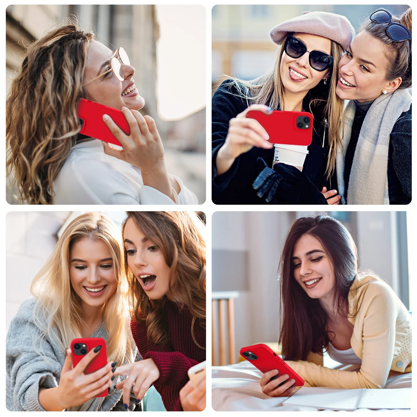 DL3 Mobilak Liquid Silicone Protective Case with Soft Microfiber Lining for iPhone 14 (6.1 Inch) - Red