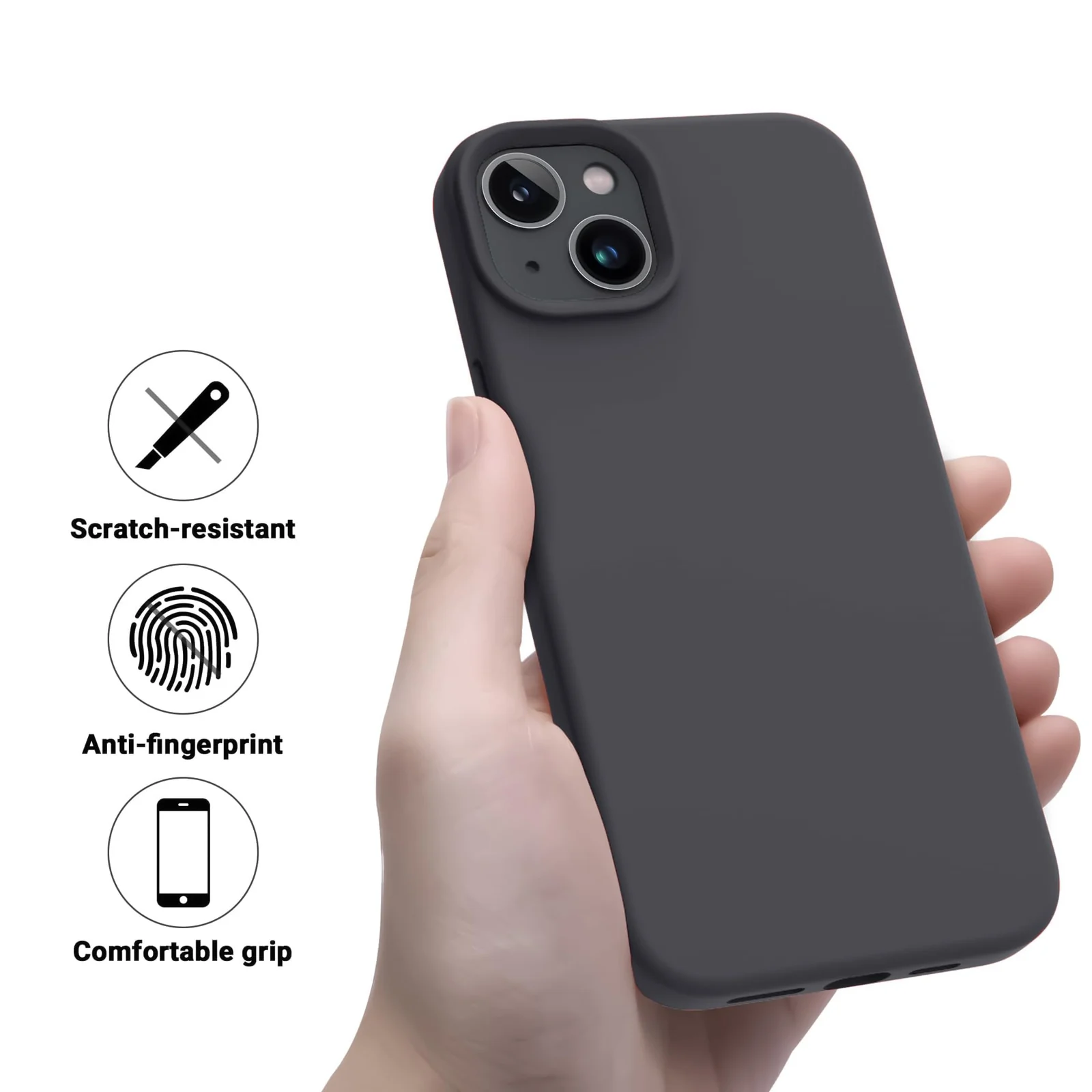 DL3 Mobilak Compatible with iPhone 14 (6.1 Inch) Case, Liquid Silicone Case, Full Body Protective Cover, Shockproof, Slim Phone Case, Anti-Scratch Soft Microfiber Lining - Deep Gray