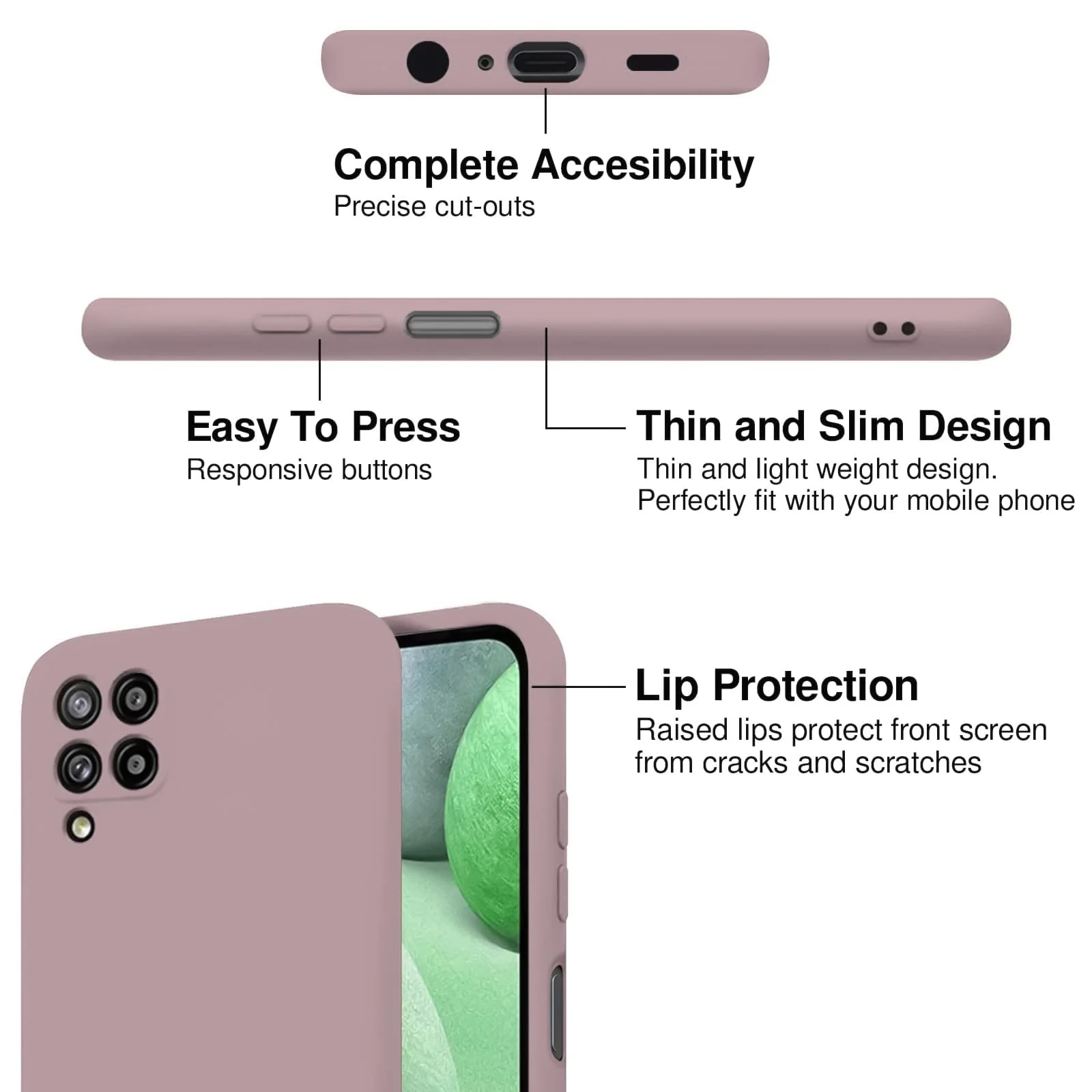 DL3 Mobilak Silicone Protective Case for Samsung Galaxy A12 / M12, Shock-absorbing protection, Scratch-resistant surface, Soft microfiber lining - Cashmere