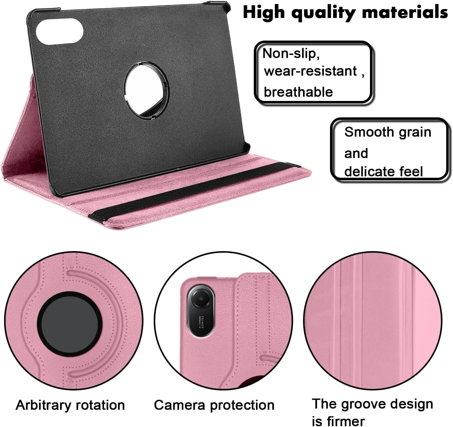 DL3 Mobilak Protective Cover for Xiaomi Redmi Pad 2 2025 11 inch, 360° Rotatable Smart Stand, Leather Folio Flip Cover with Multi-Angle Viewing, Auto Wake Sleep - Baby Pink