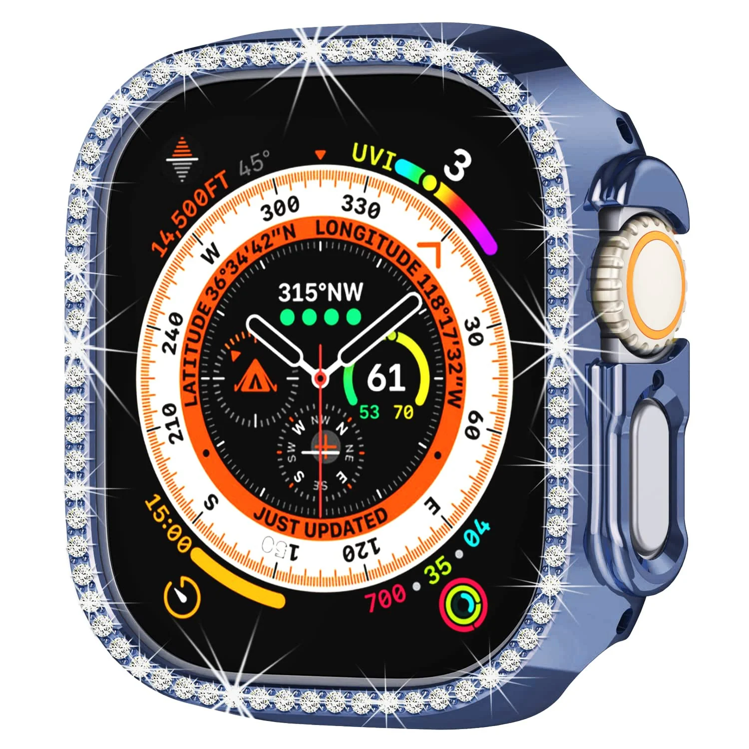 DL3 Mobilak Compatible with Apple Watch Ultra 49mm Bling Diamond Case PC Bumper Protective Cases Women Girls Crystal Shining Rhinestone Cases Smartwatch Accessories Case - Blue