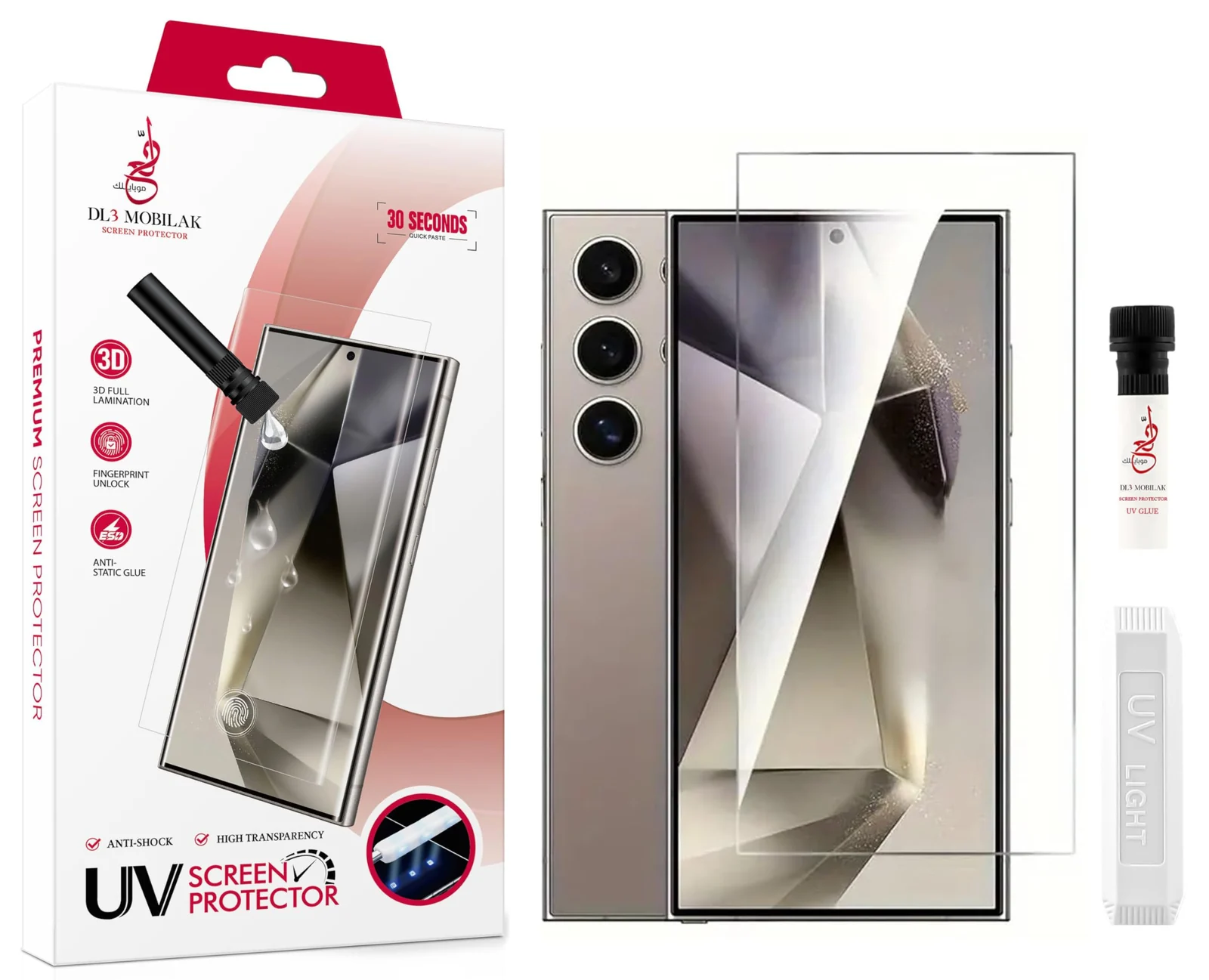 DL3 Mobilak Screen Protector Samsung Galaxy S23 Ultra [Liquid UV Tempered Glass] Full Screen adhesive [Sensitive Touch][Fingerprint Sensor Compatible] HD - Clear