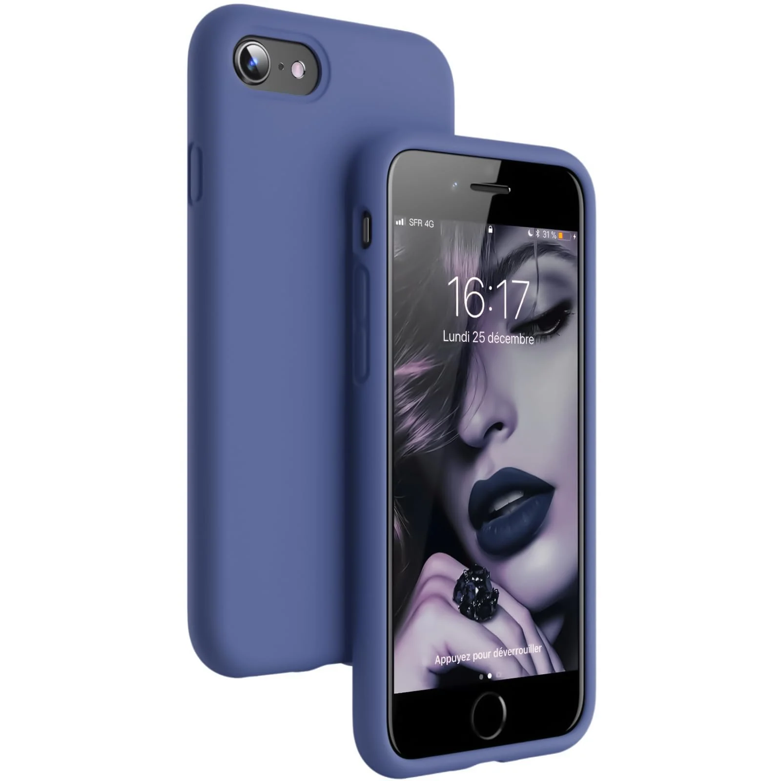 DL3 Mobilak Liquid Silicone Protective Case for iPhone SE 2022, SE 2020, iPhone 7, iPhone 8 with Camera Protection and Microfiber Lining - Lavender Blue