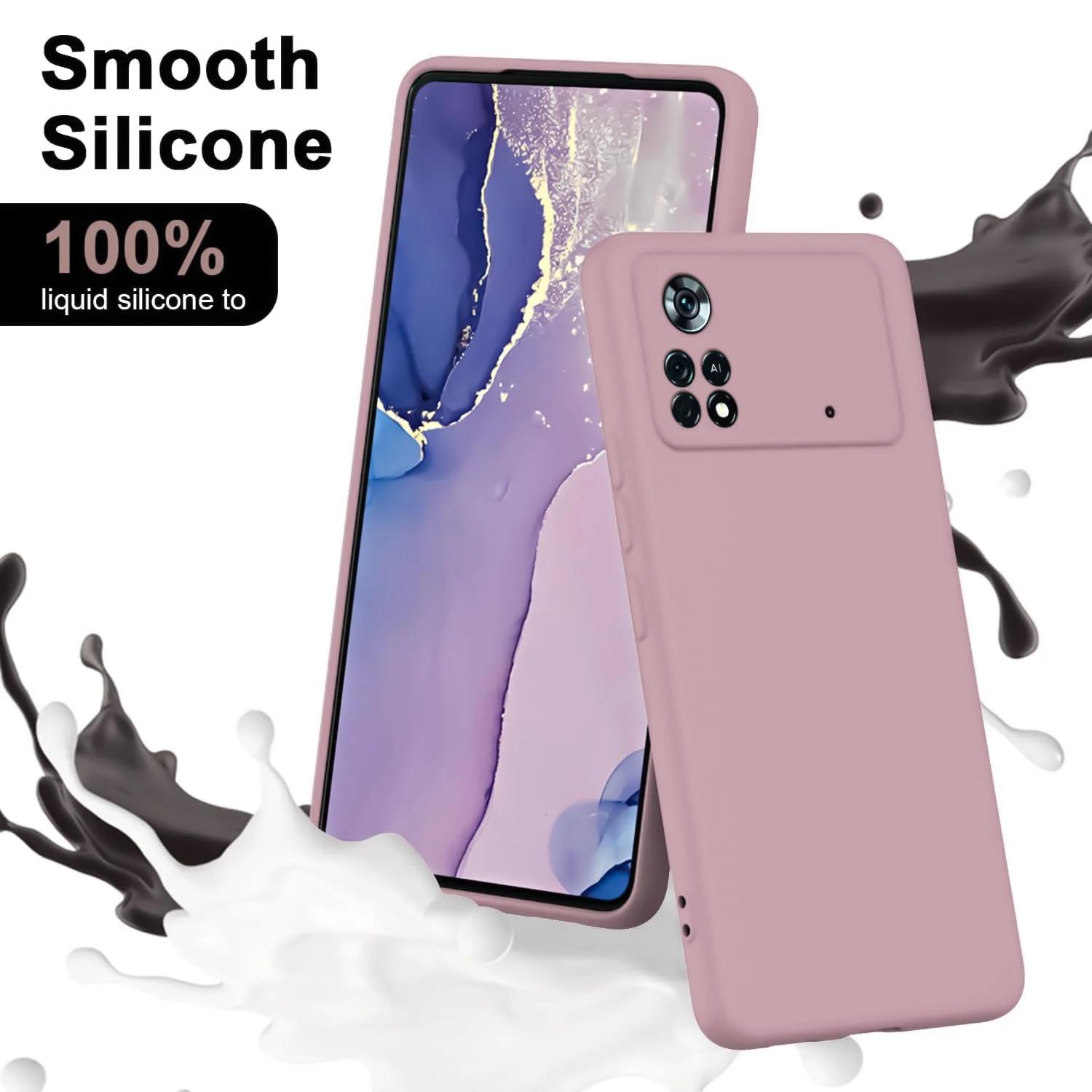 DL3 Mobilak Liquid Silicone Protective Case with Soft Microfiber Lining with Full Camera Protection for Xiaomi Poco X4 Pro 5G - Cashmere